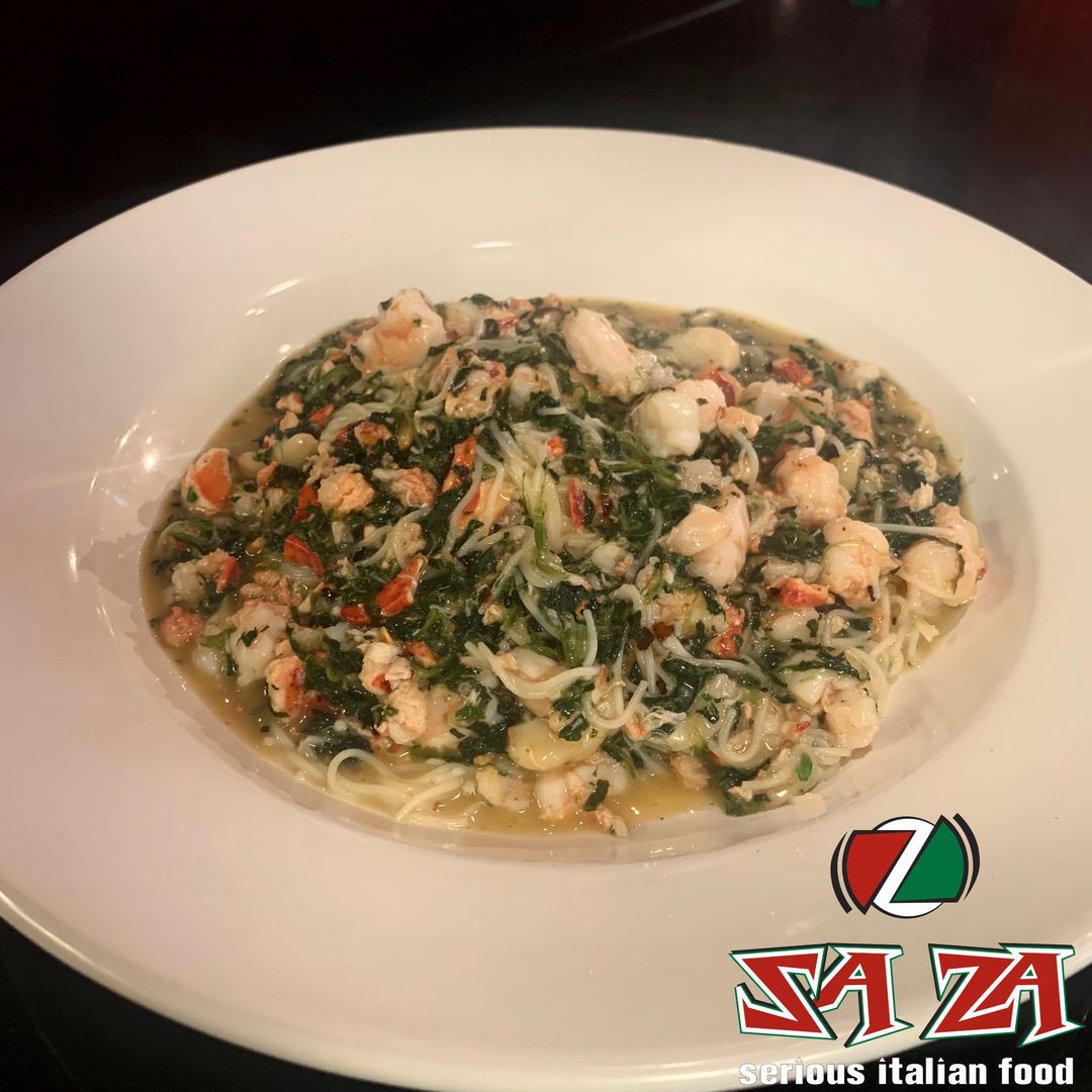 Chopped Lobster, Shrimp, Spinach over Angel Hair