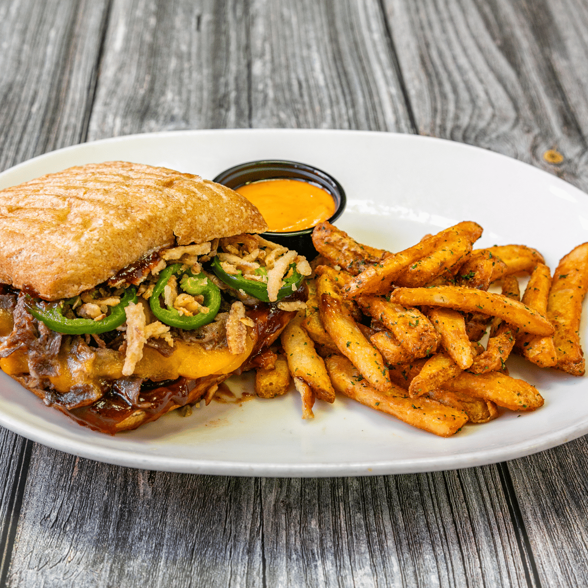 Spicy BBQ Steak Sandwich.