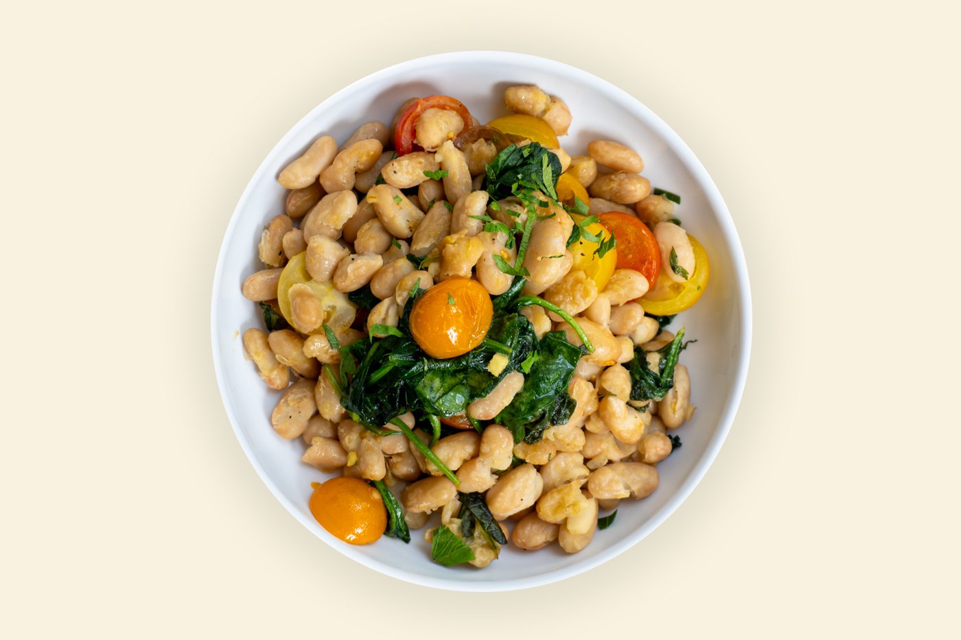 Wilted Spinach, Cherry Tomato & White Bean