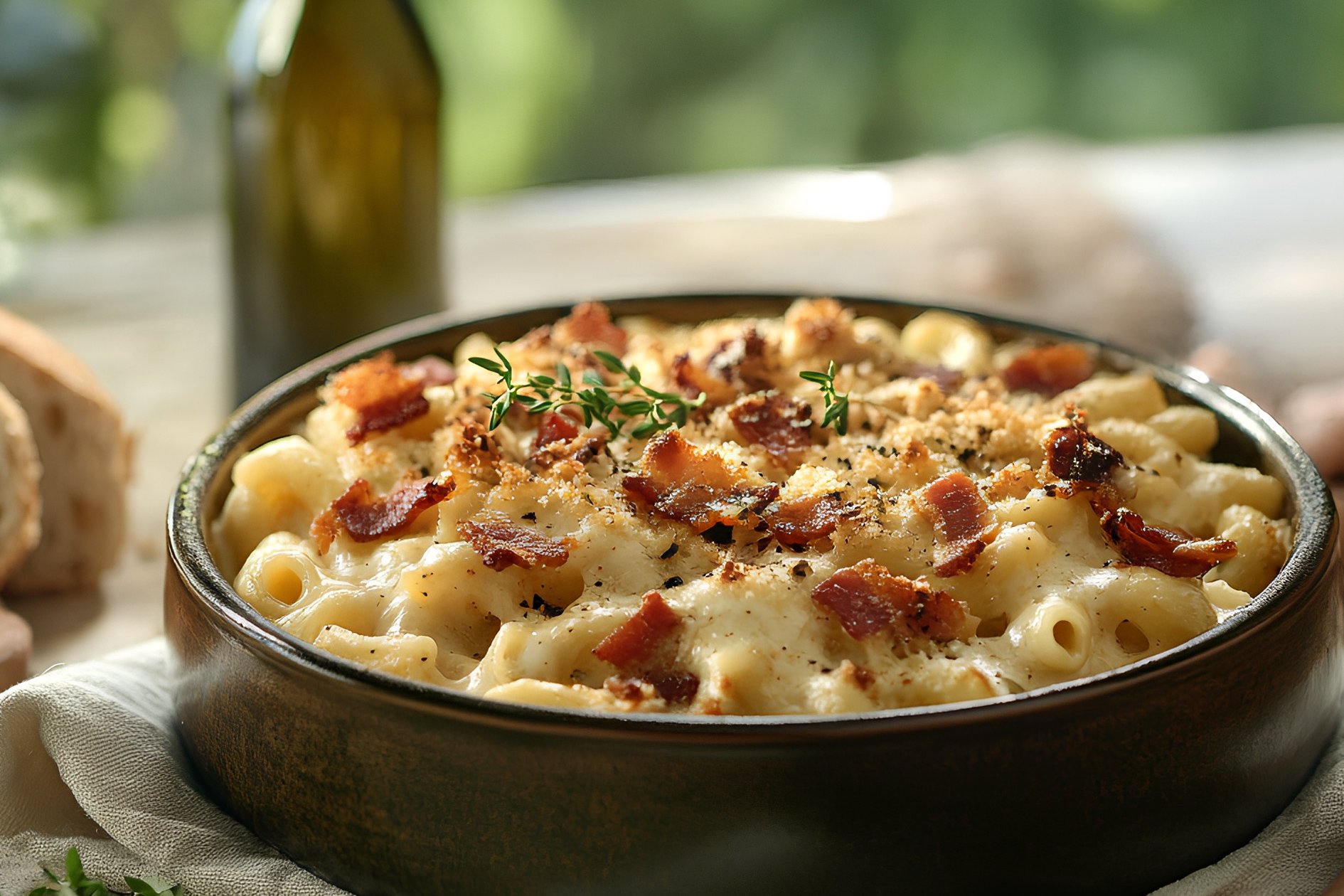Mac & Bacon (Elbow pasta, creamy cheesy Alfredo sauce, bacon bits)