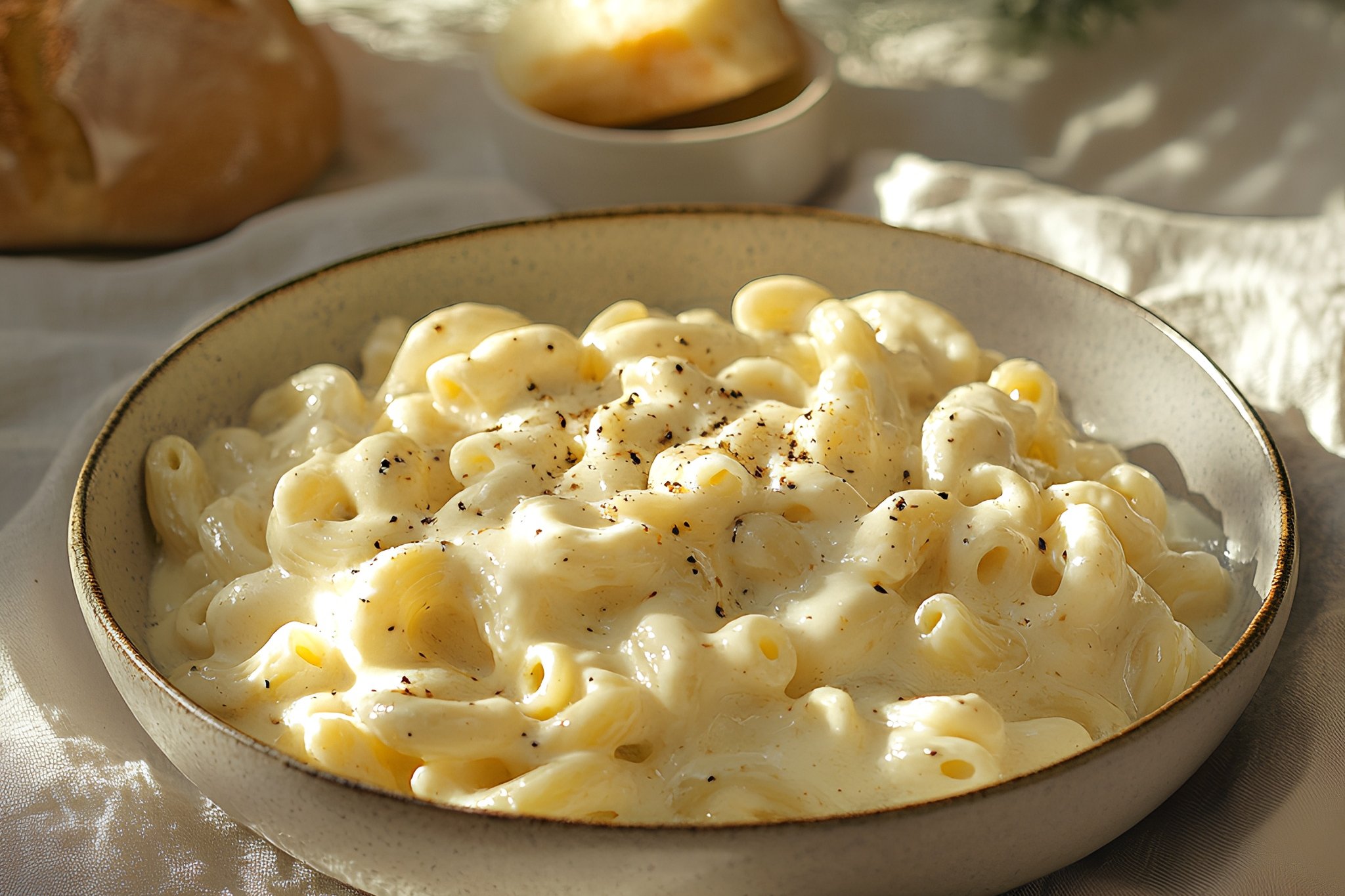 Truffle Mac and Cheese (Elbow pasta in creamy cheesy Alfredo sauce, Truffle oil)