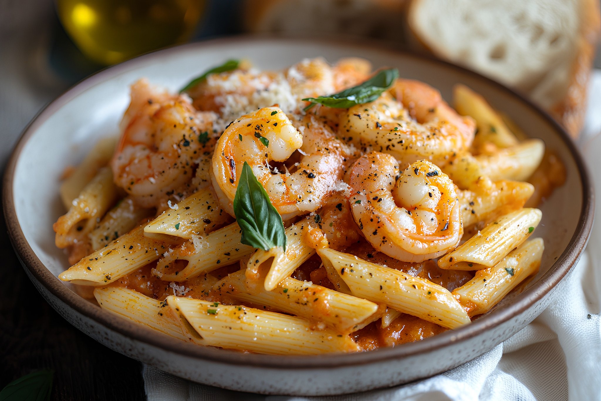 Shrimp & Vodka Sauce (Pasta, Garlic, Shrimp (5pces), Pink Sauce, Basil)
