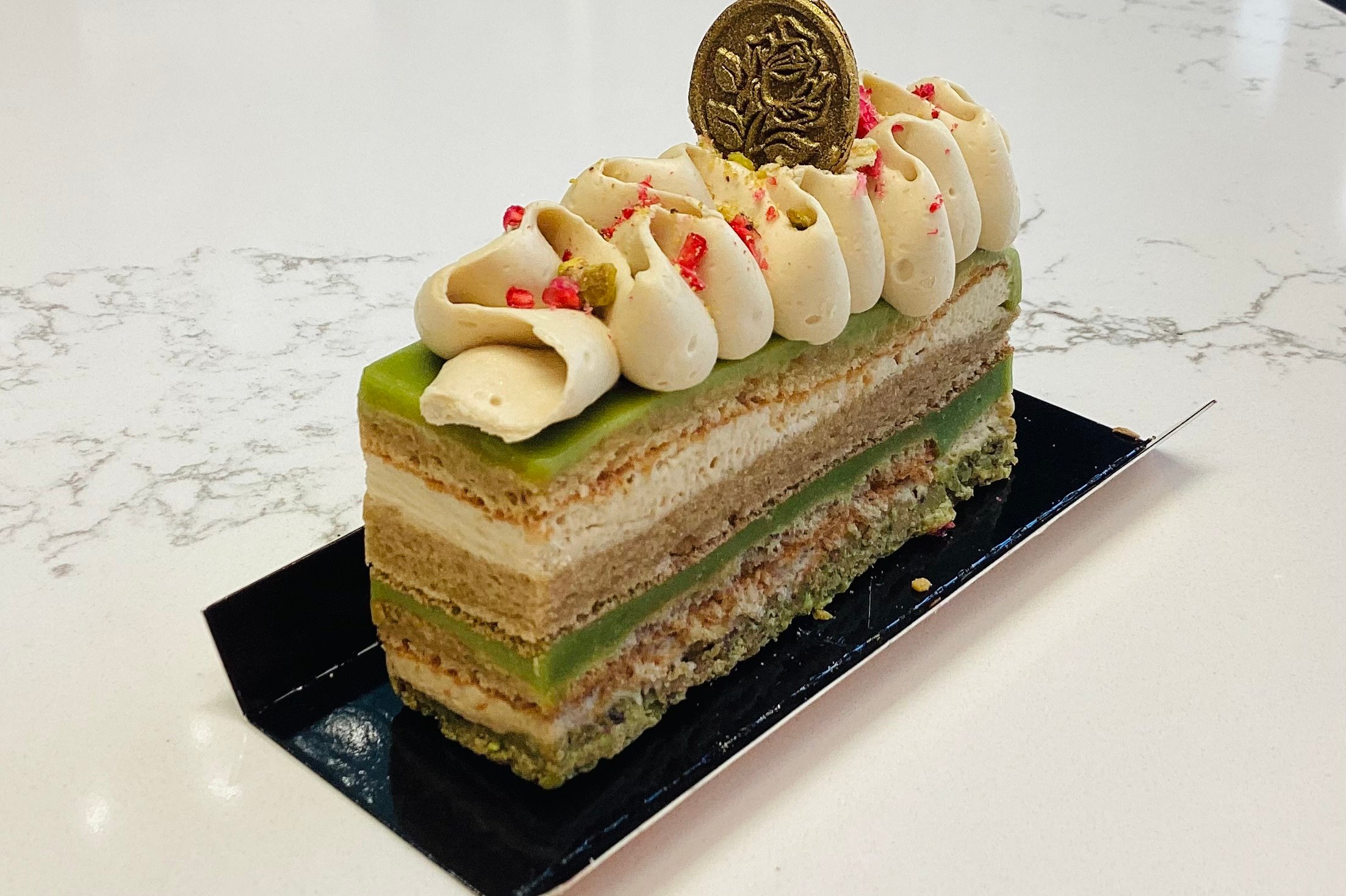 Pistachio Opera Cake Slice