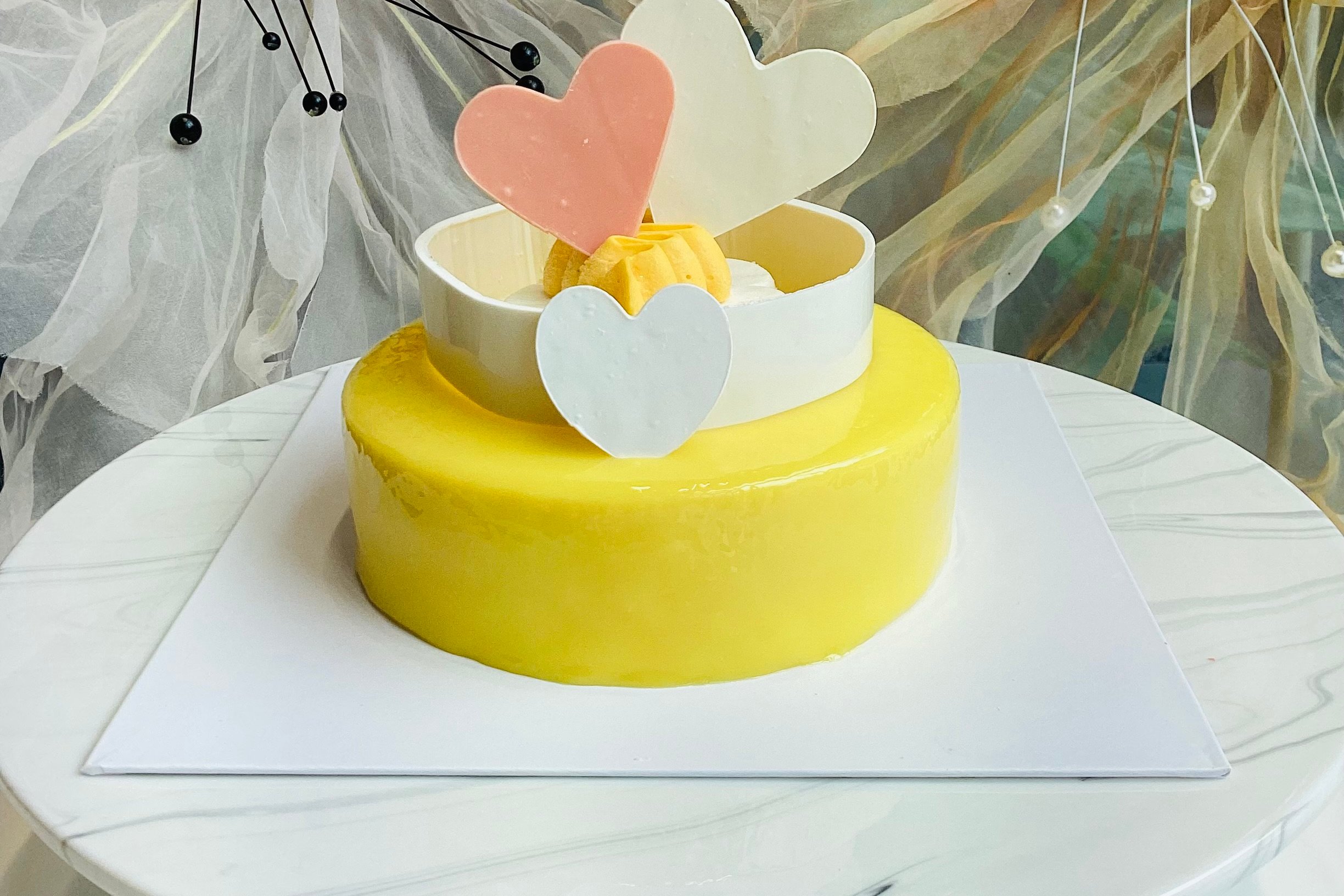 Mango Cloud Heart Cake