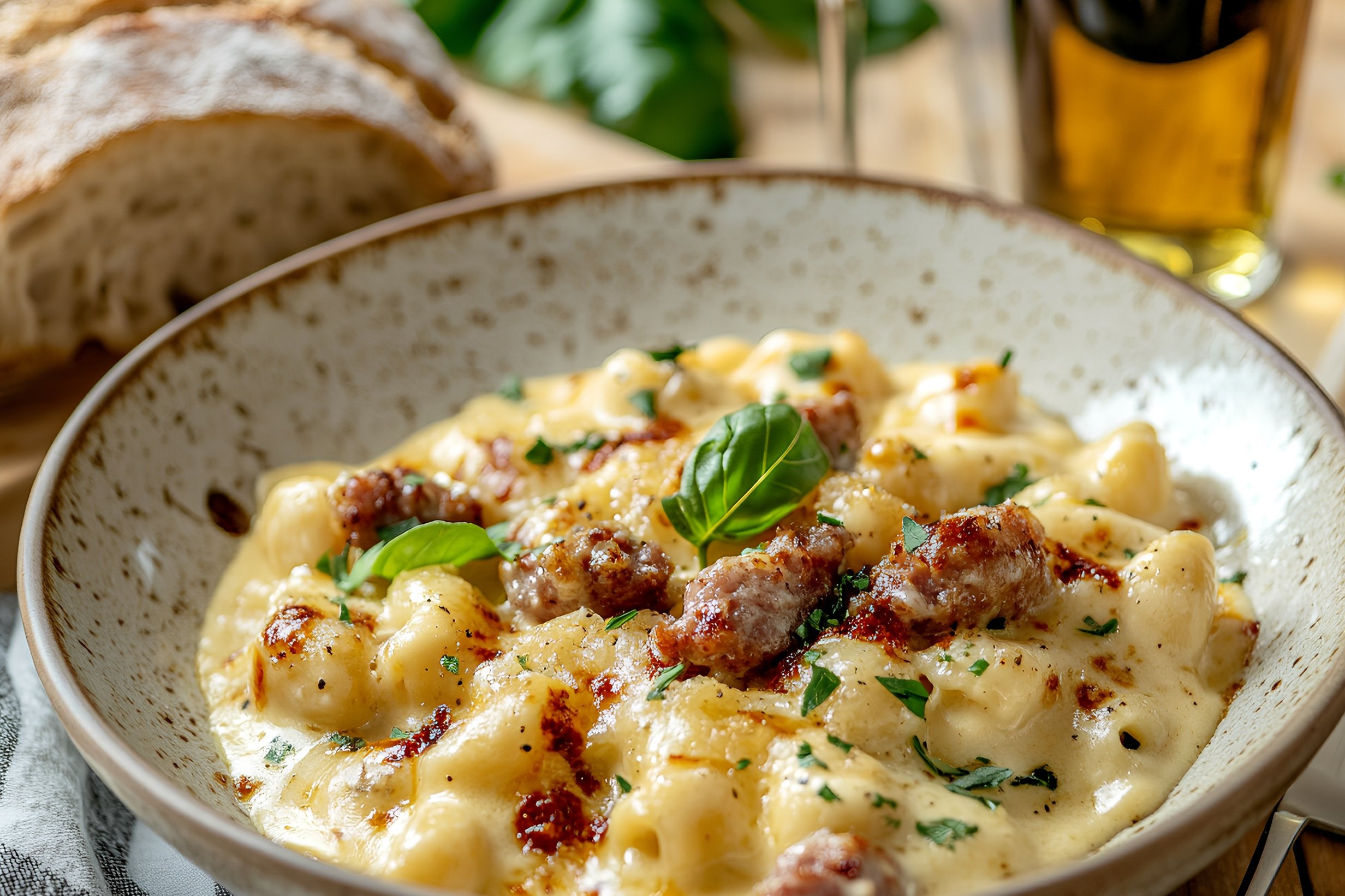 Sausage and Vodka Mac and Cheese (Elbow macaroni, cheesy Alfredo blend, sausage, tomato vodka cream sauce)