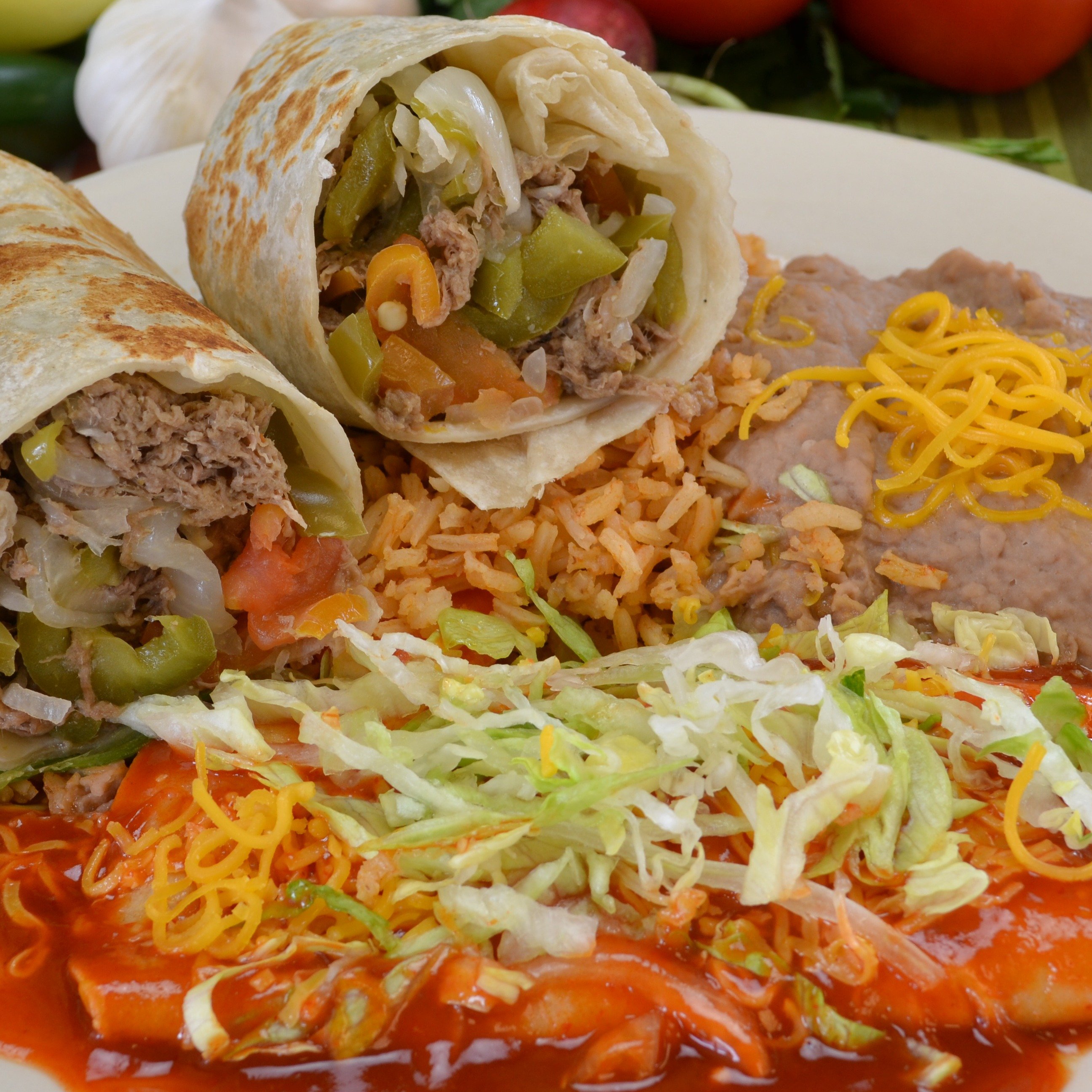 #7 Beef Burrito and Enchilada Combo.