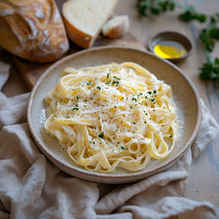 Fettuccine Alfredo (Fettuccine in Homemade Alfredo sauce topped with fresh Parmesan cheese)