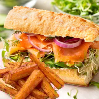 Combo: Salmon Sandwich with Sweet Potato Fries