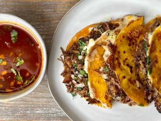3 Birria tacos with consome