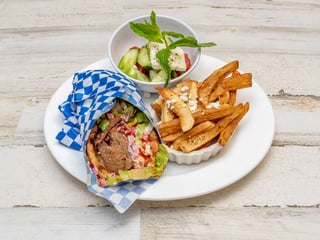 Authentic Gyro Platter with fries and salad