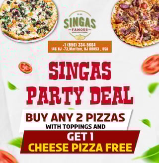 Buy 2 Pizza W/ Toppings get 1 Cheese Pizza Free