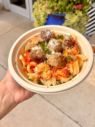 Strozzapreti + Meatballs Bowl