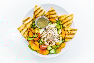 Heirloom Tomato Burrata Salad w Fire-Grilled Peach