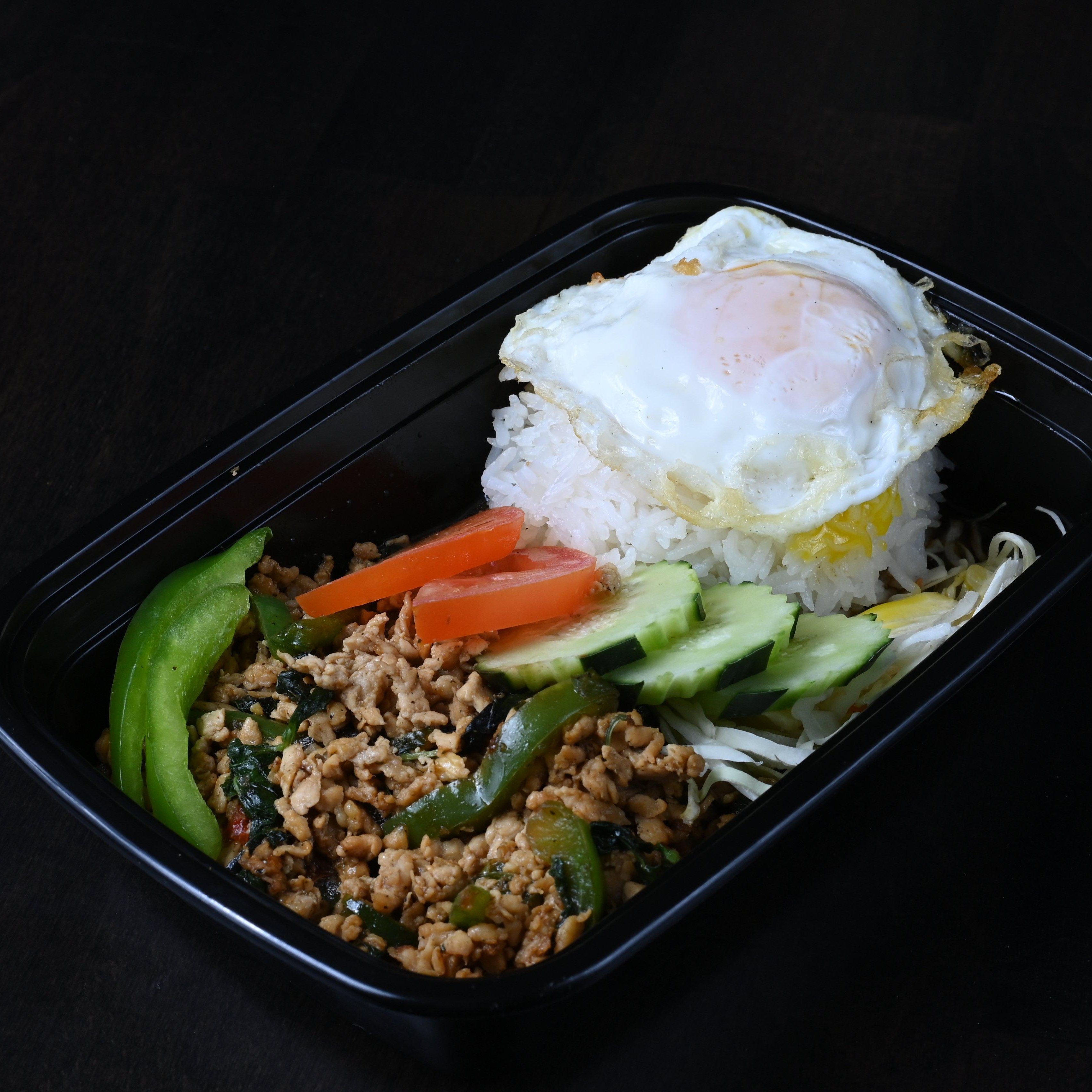 Pad Kra Prau with Rice and Fried Egg
