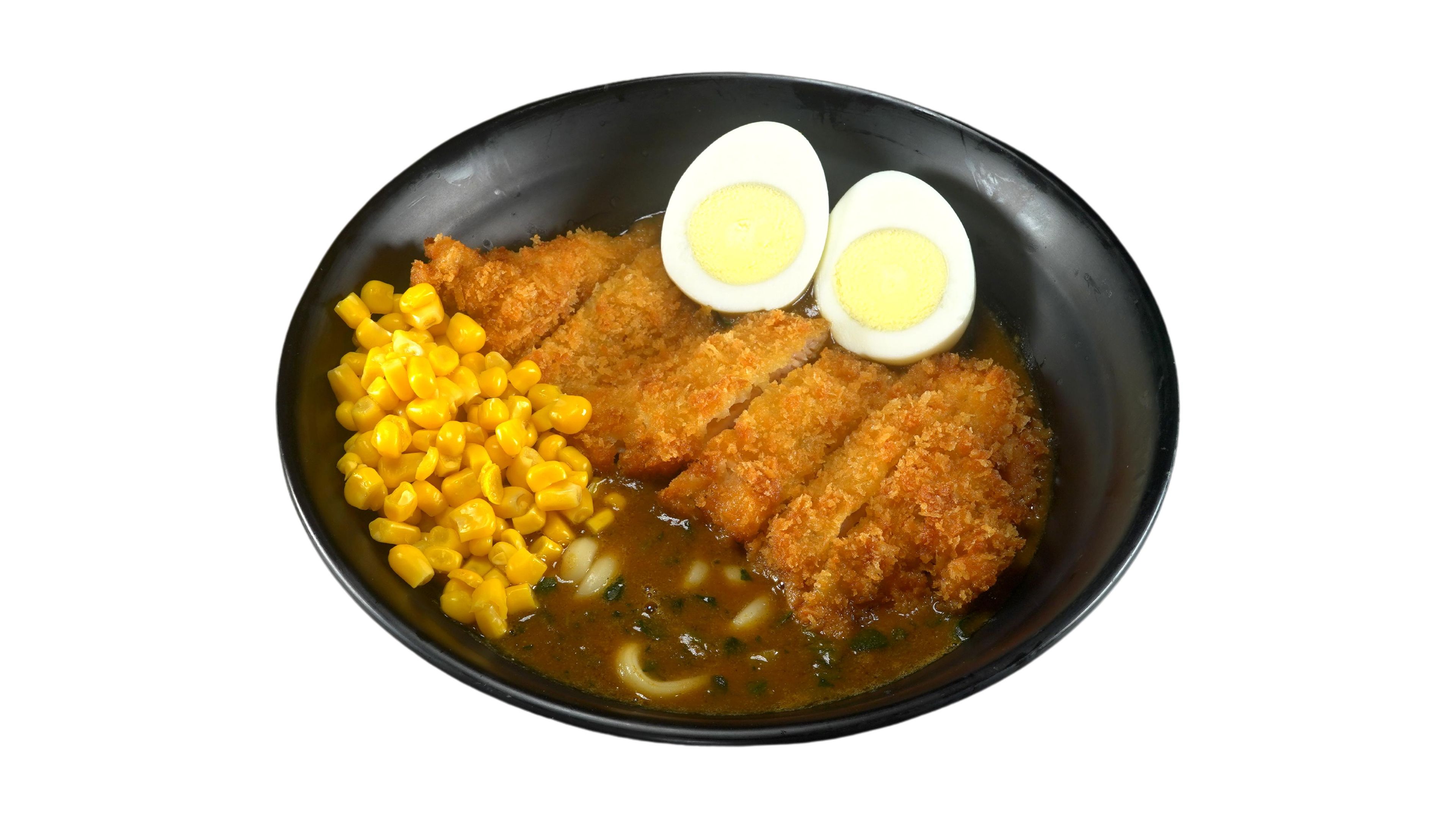 Curry Udon - Chicken Katsu, Corn, Egg, Spinach.