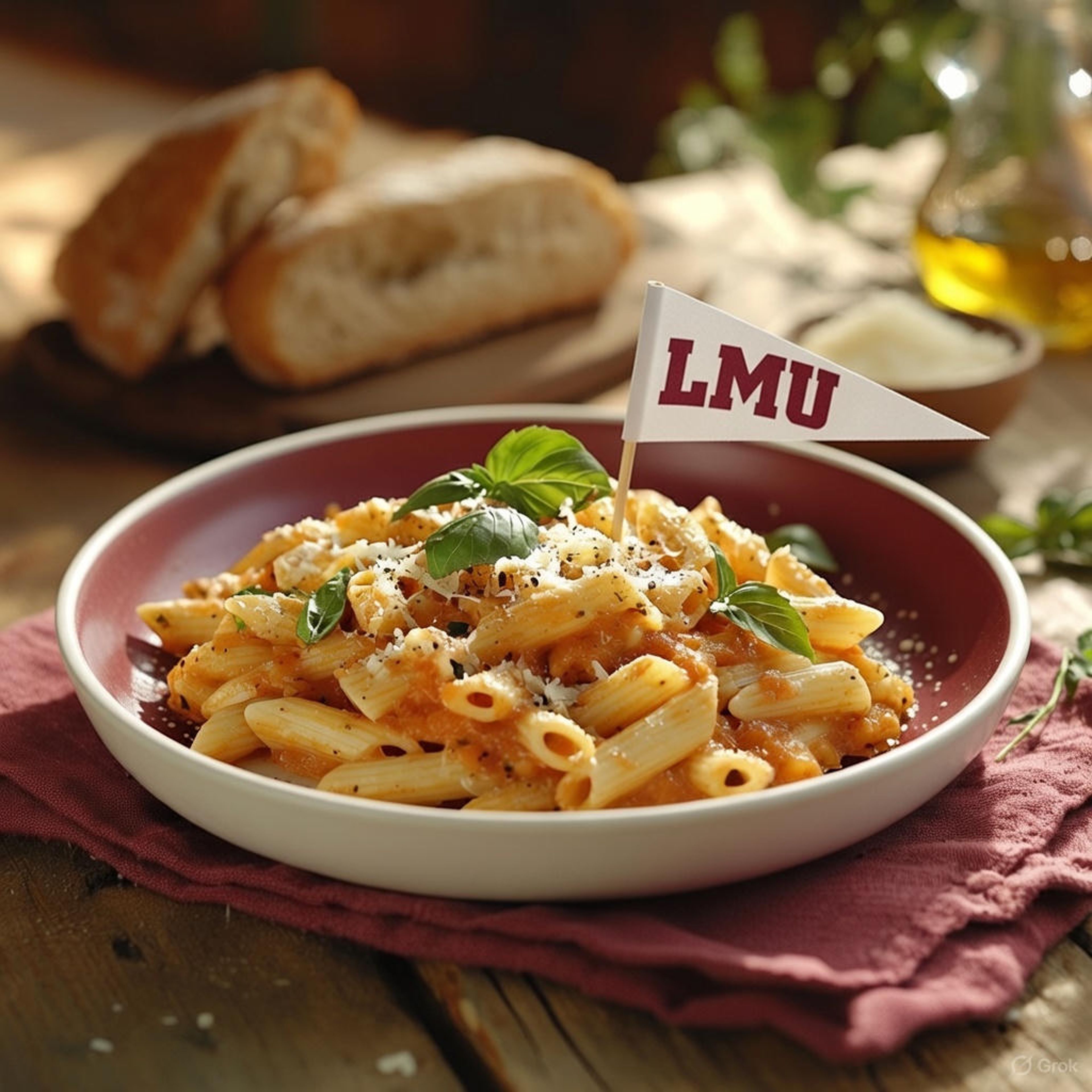 Lion’s Den Penne (Penne pasta, Tomato sauce, Parmesan cheese).