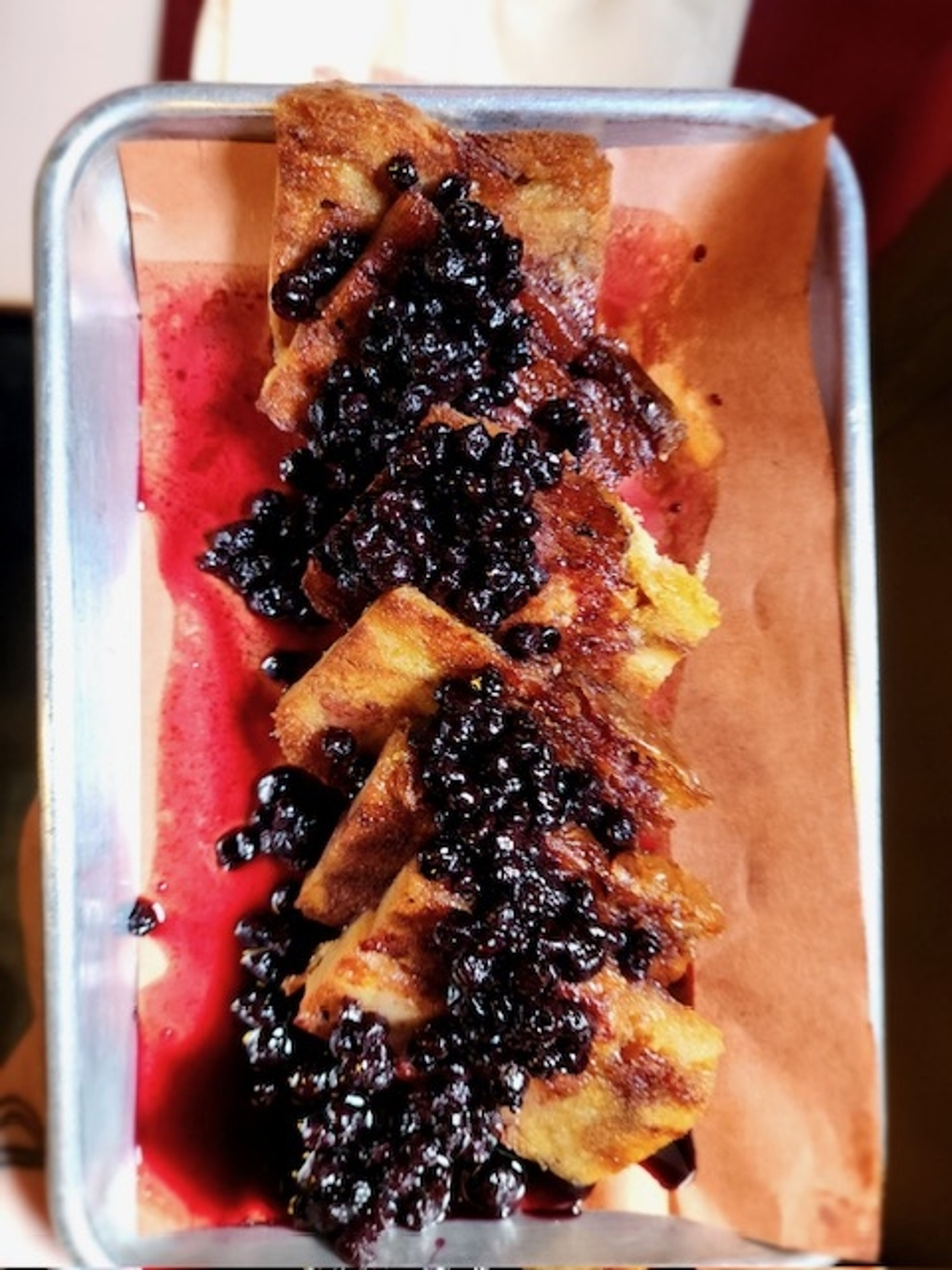 Smoked French Toast w/blueberry compote.