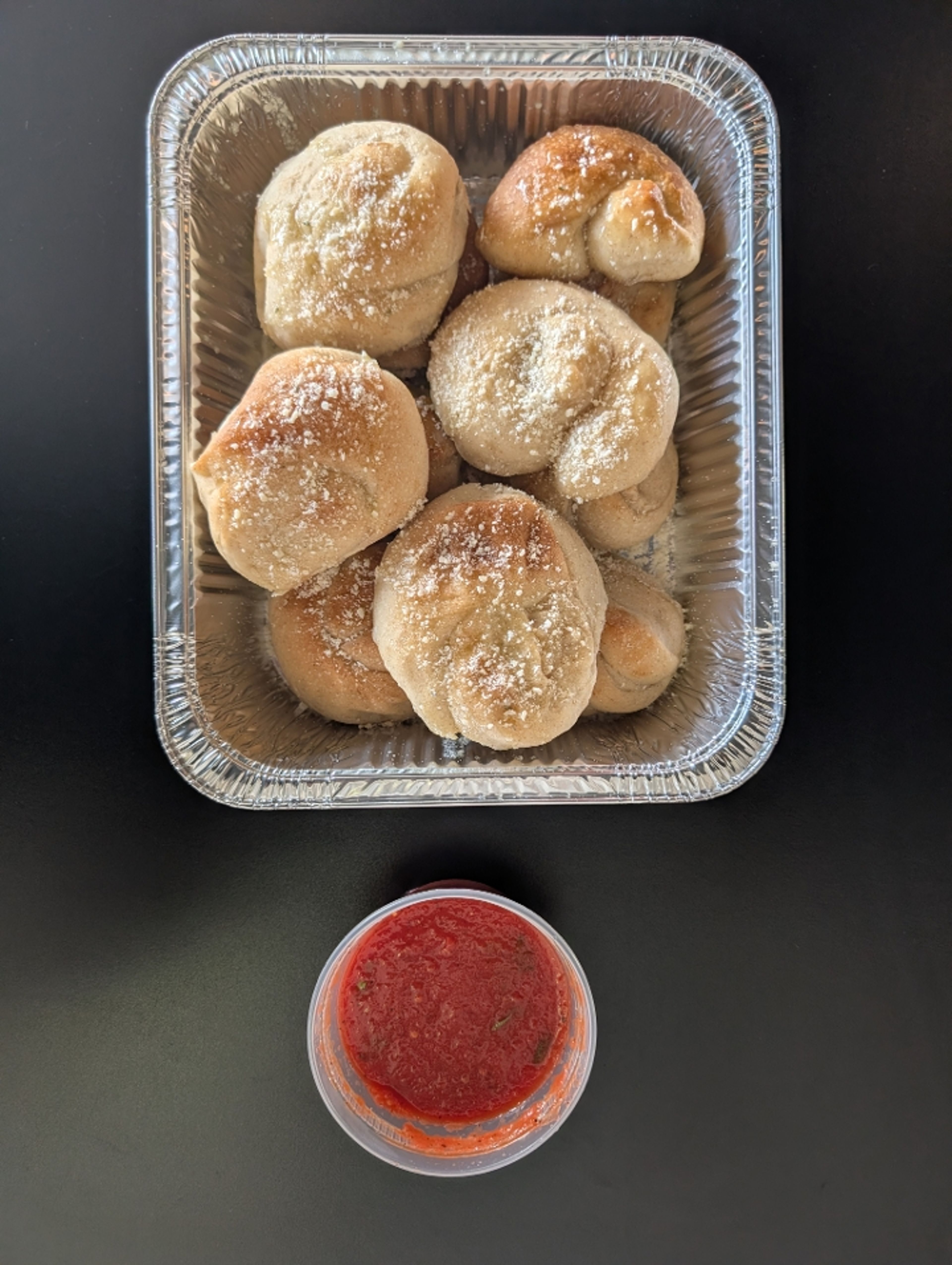 Tray of Garlic Knots.