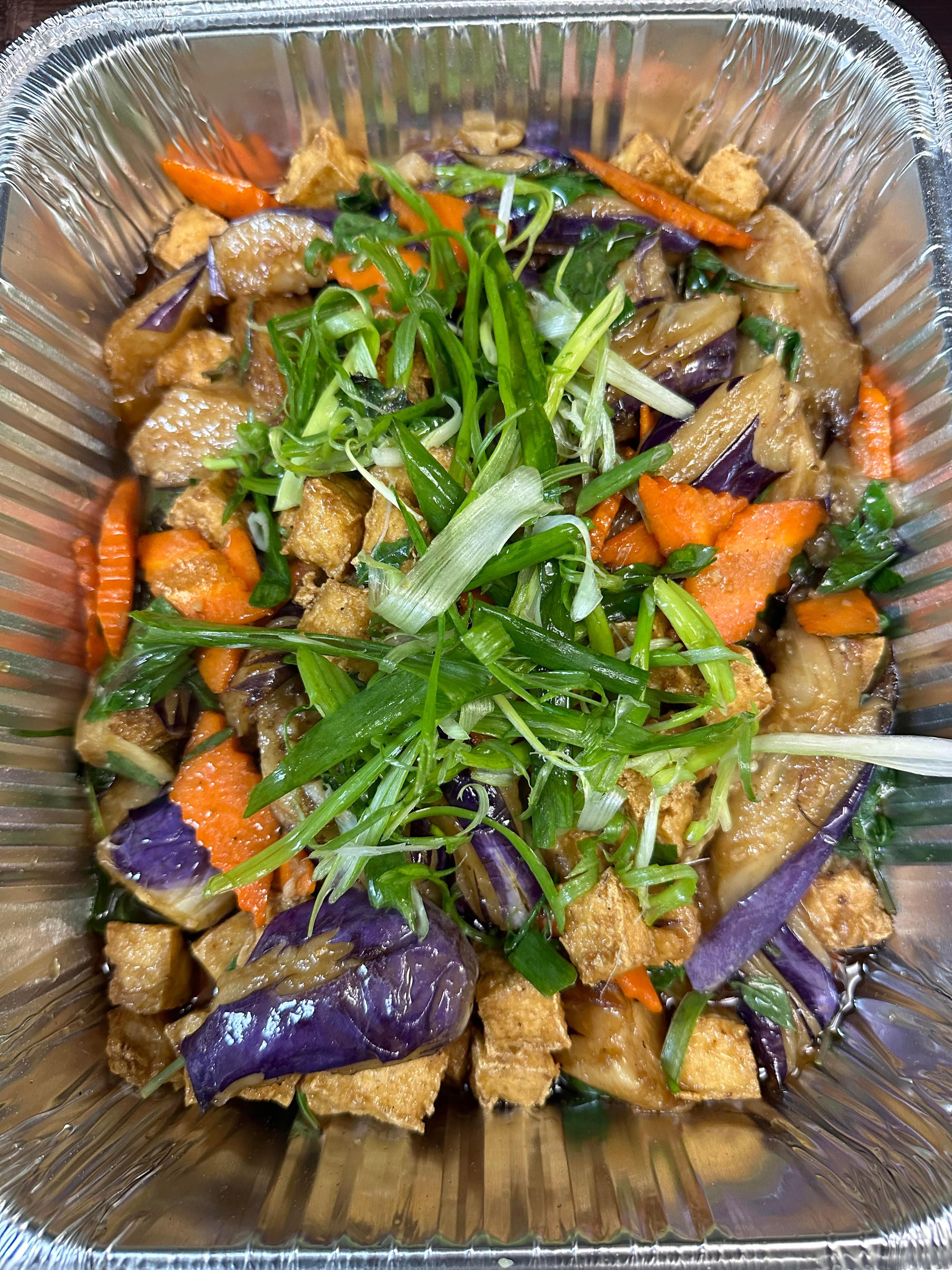 Eggplant Tofu Basil Stir Fry.