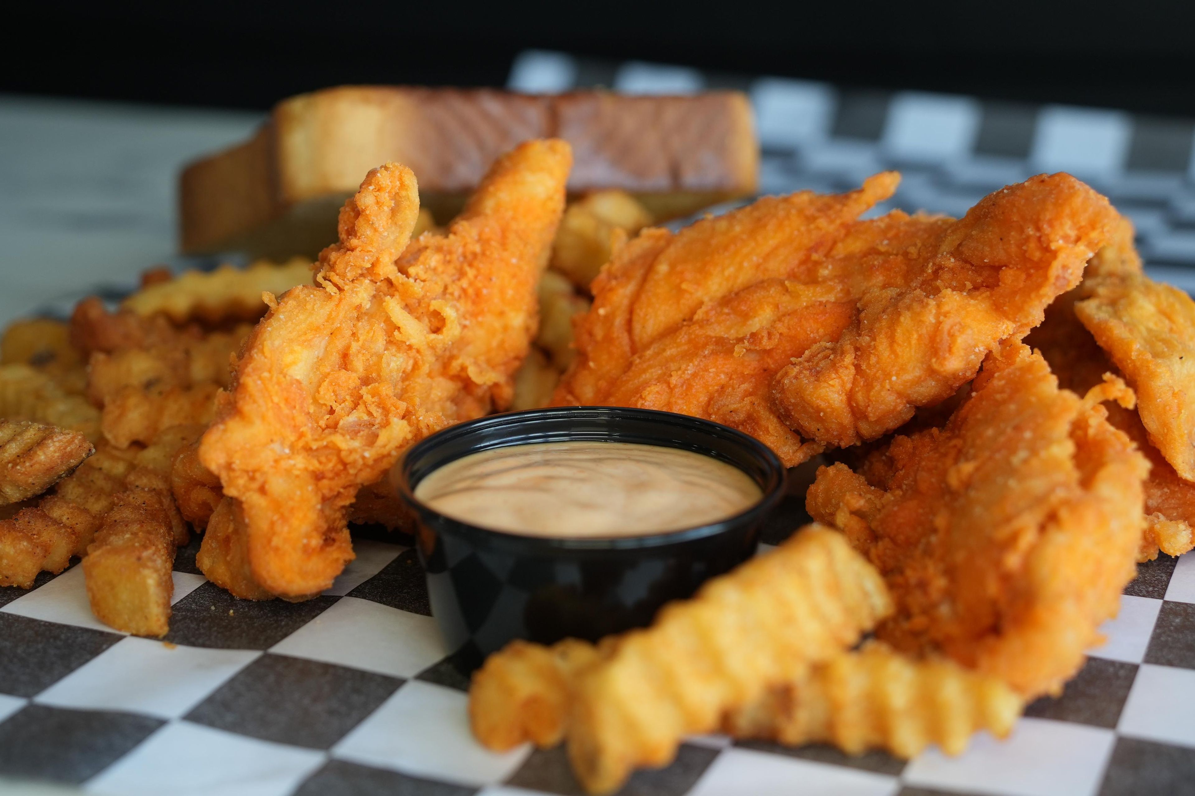 #2 - 4 Chicken Strips + Bread + Fries + Soda Can.