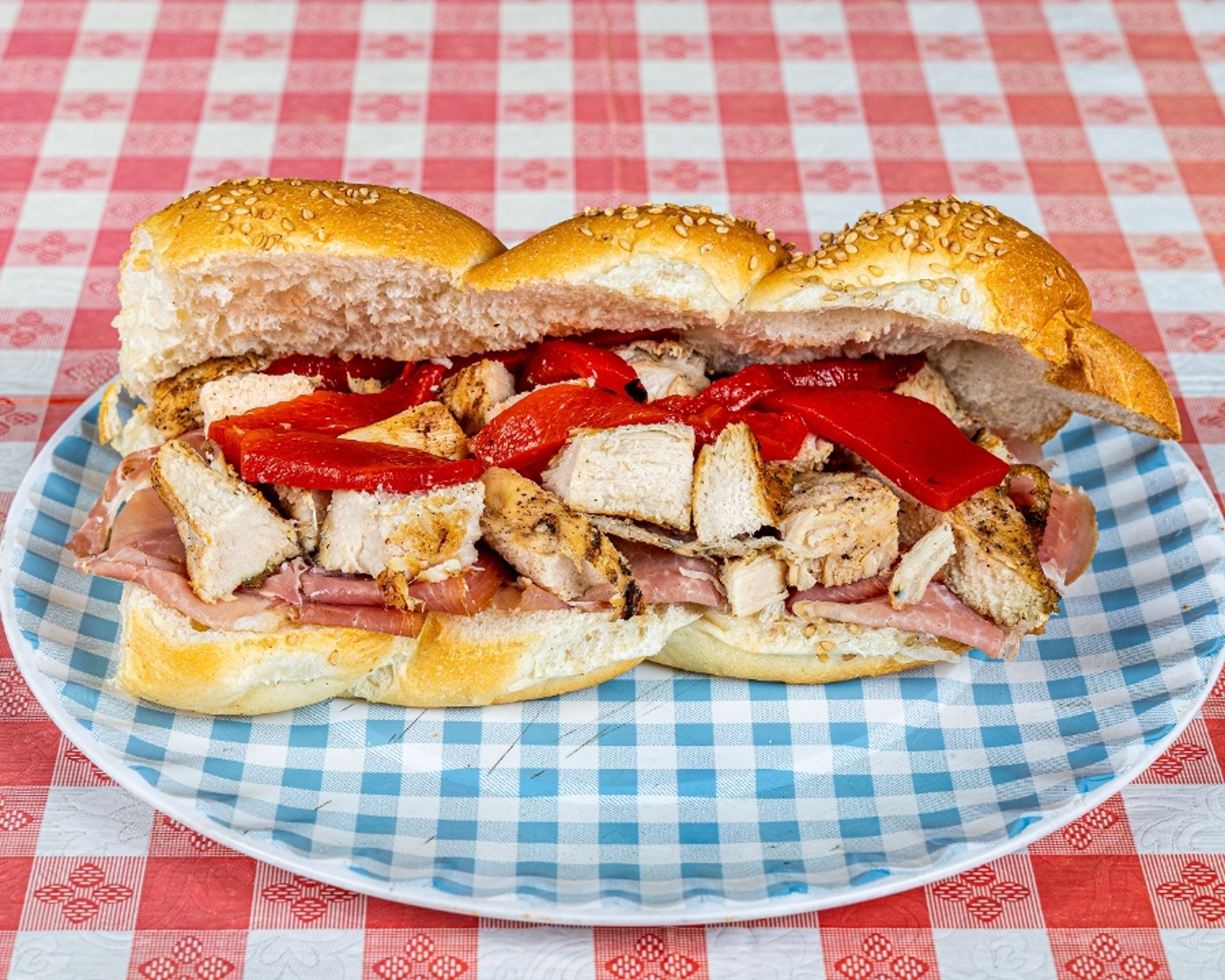 Grilled Chicken, Prosciutto & Roasted Red Peppers.