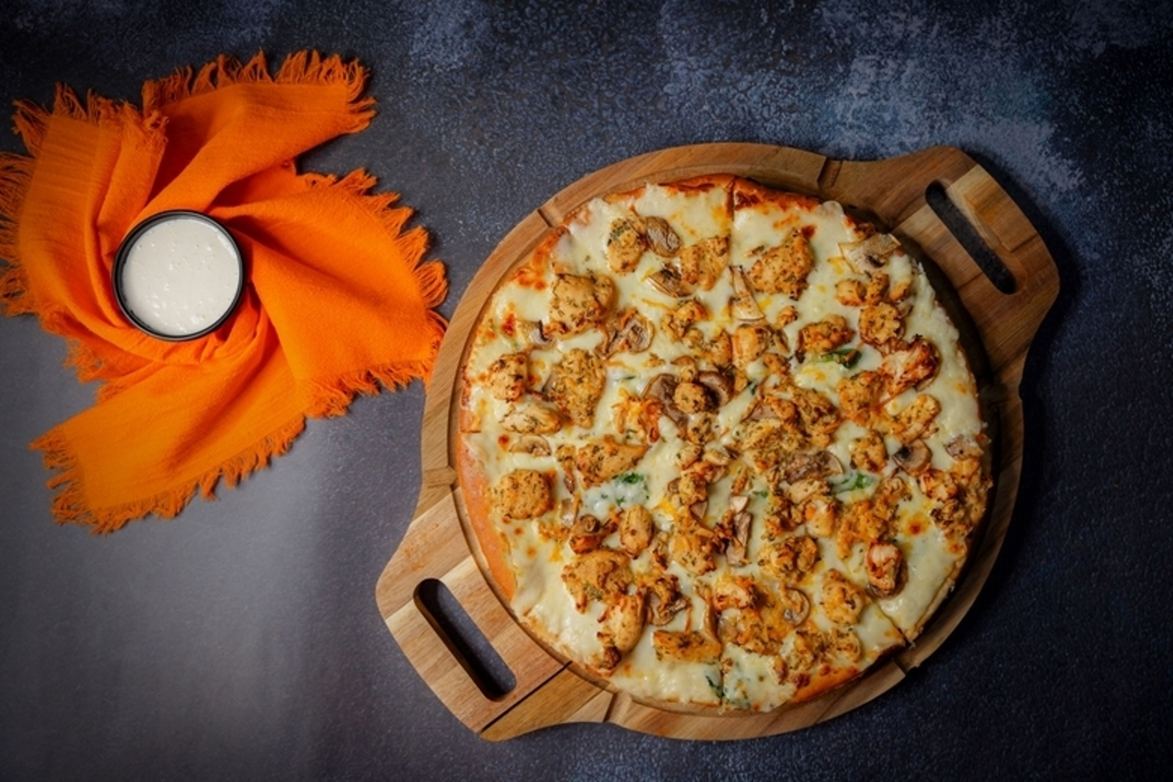 Alfredo Chicken Pizza.