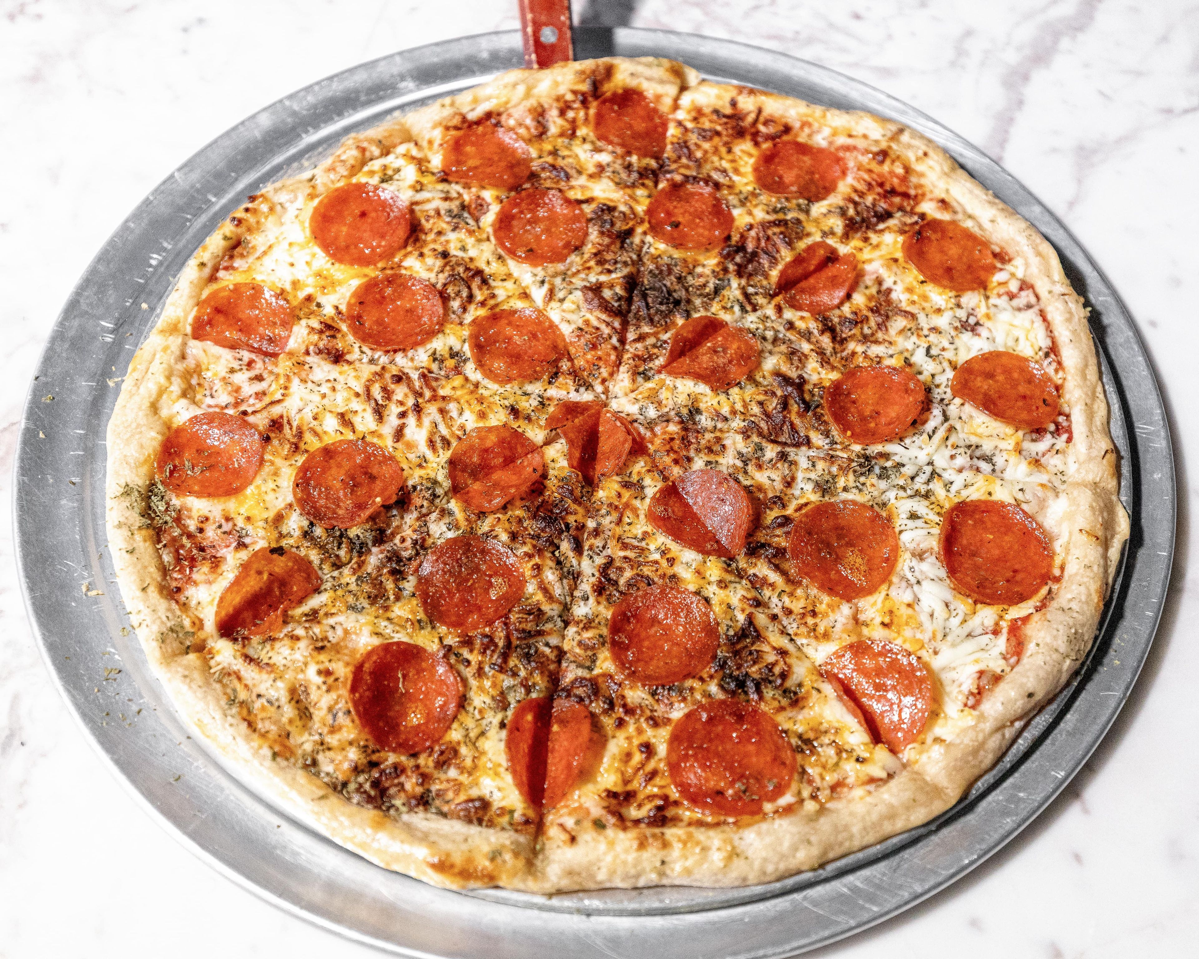 Pepperoni & Basil Pizza.