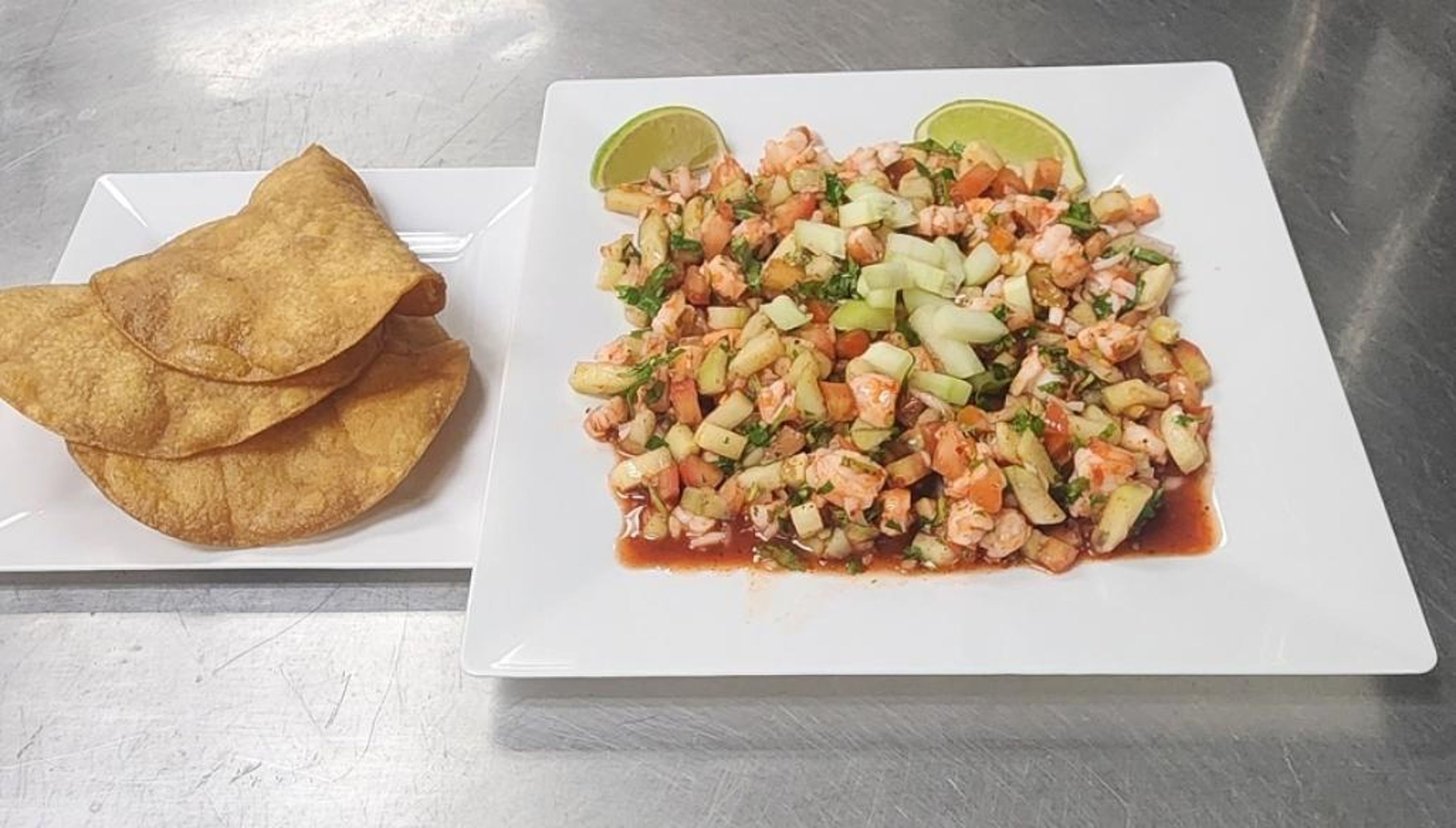 Ceviche Camaron/shrimp,  5 tostadas.