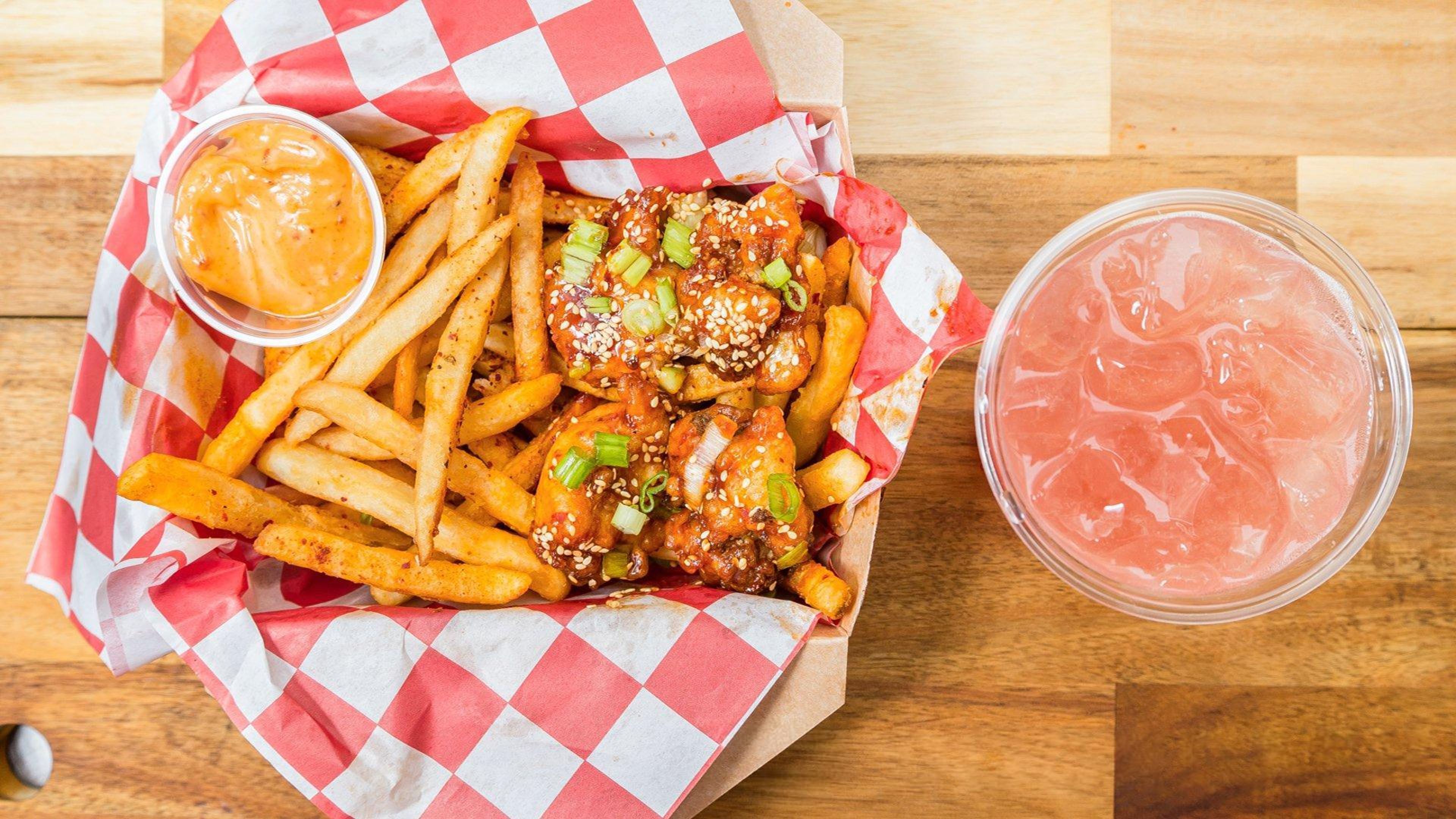 Gochujang Fried Cauliflower + Fries + Drink.