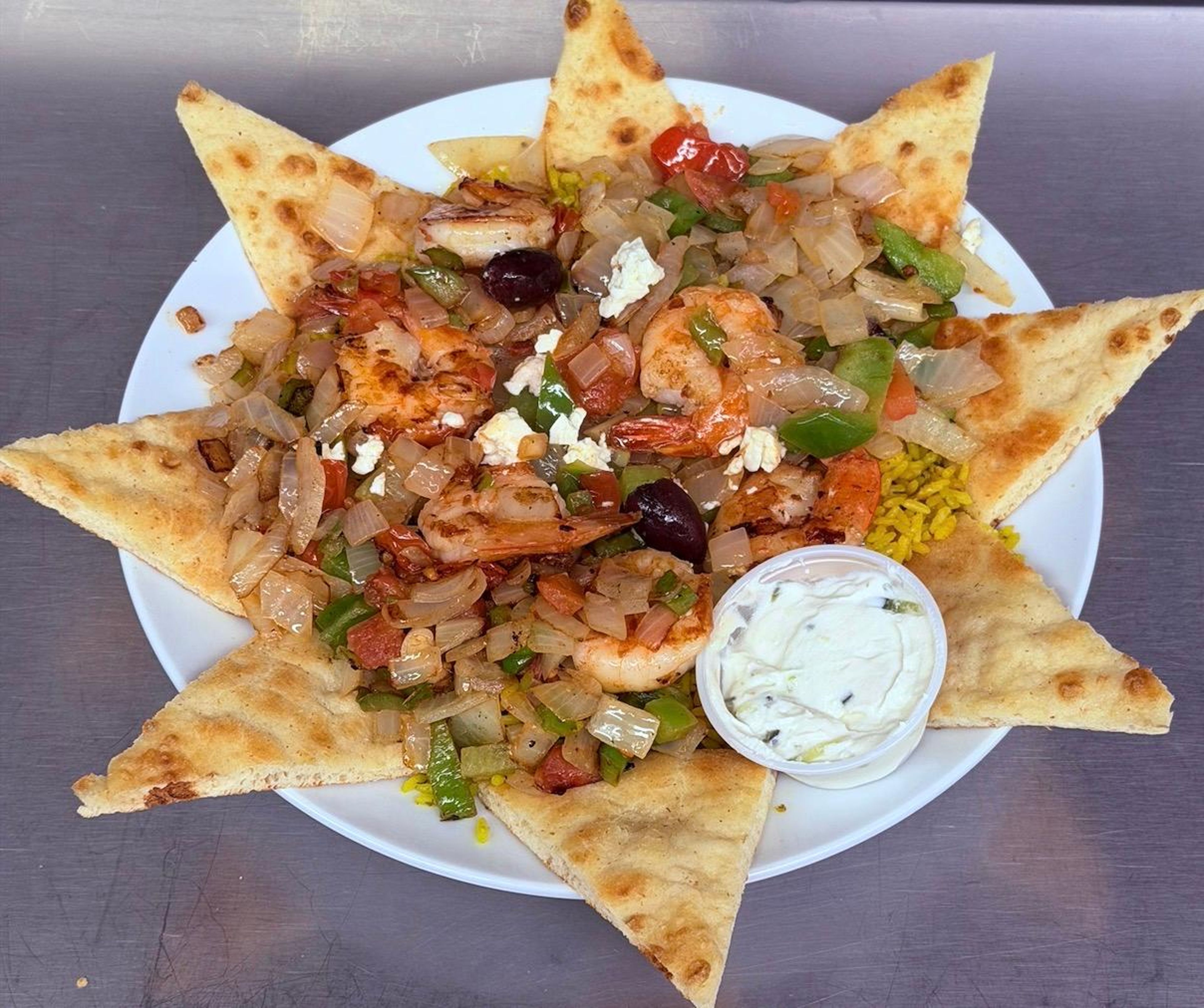 Shrimp Souvlaki Rice.