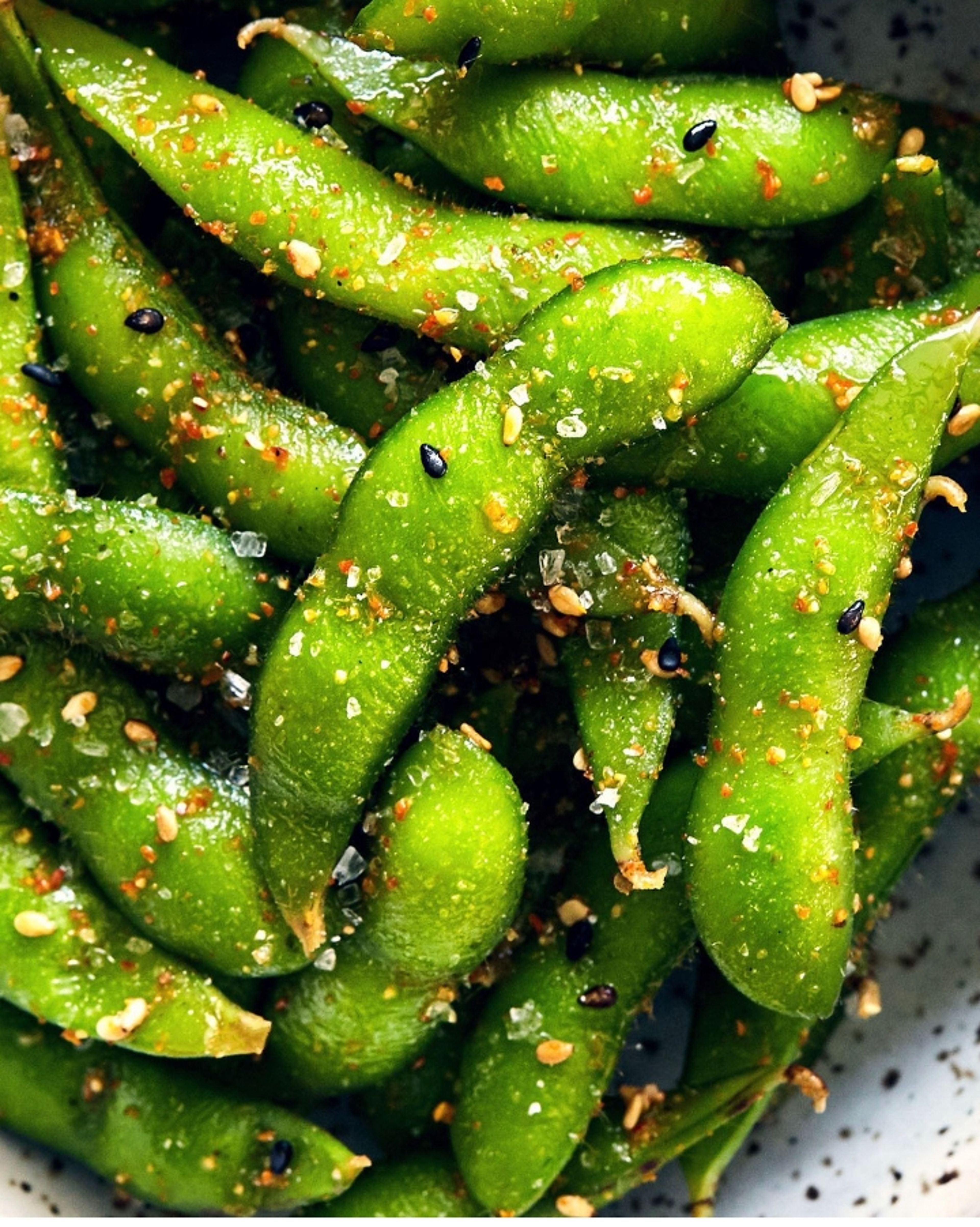 Spicy Garlic Edamame.