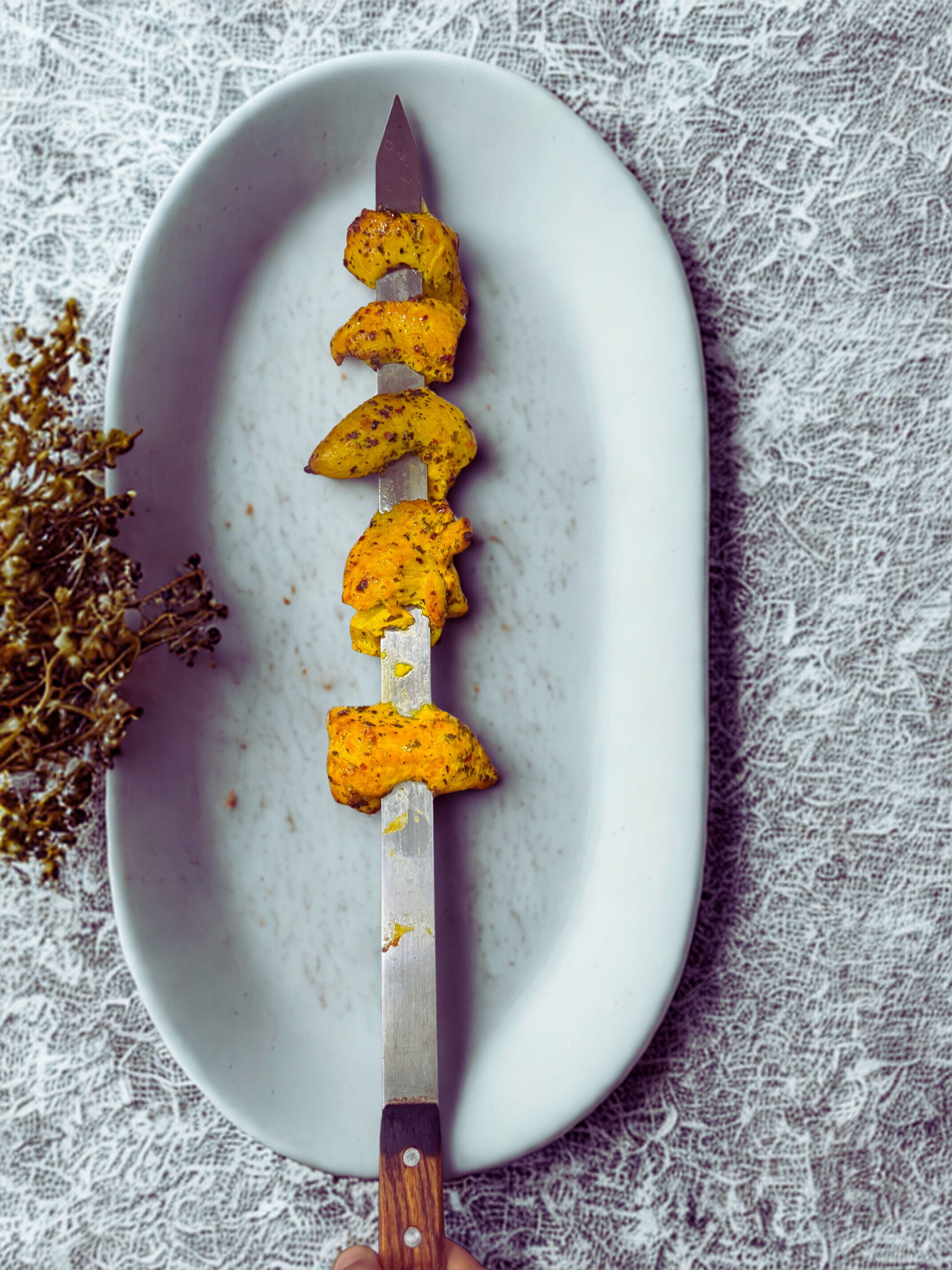 SKEWER MOUSSA'S FAMOUS CHICKEN.