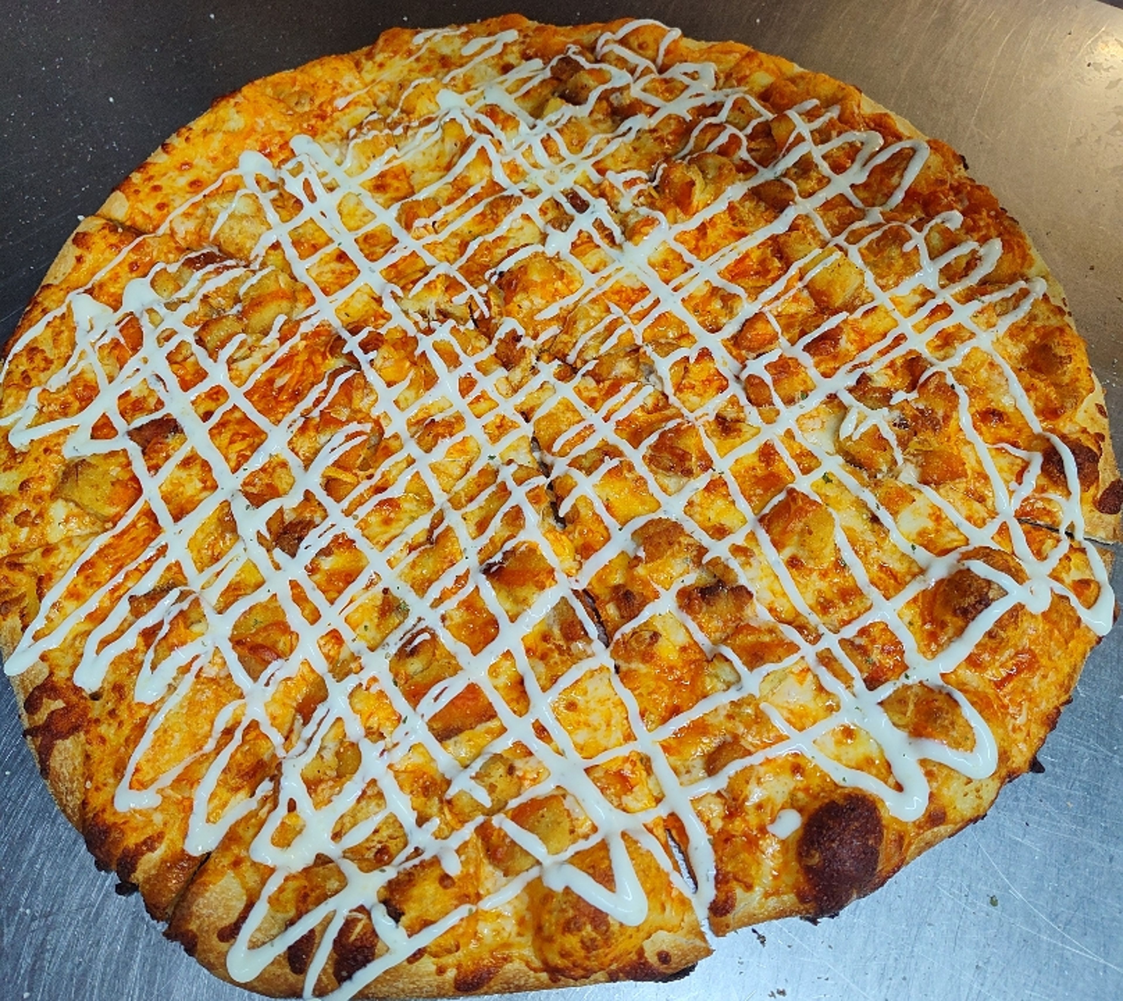 16 In Buffalo Chicken Pizza.
