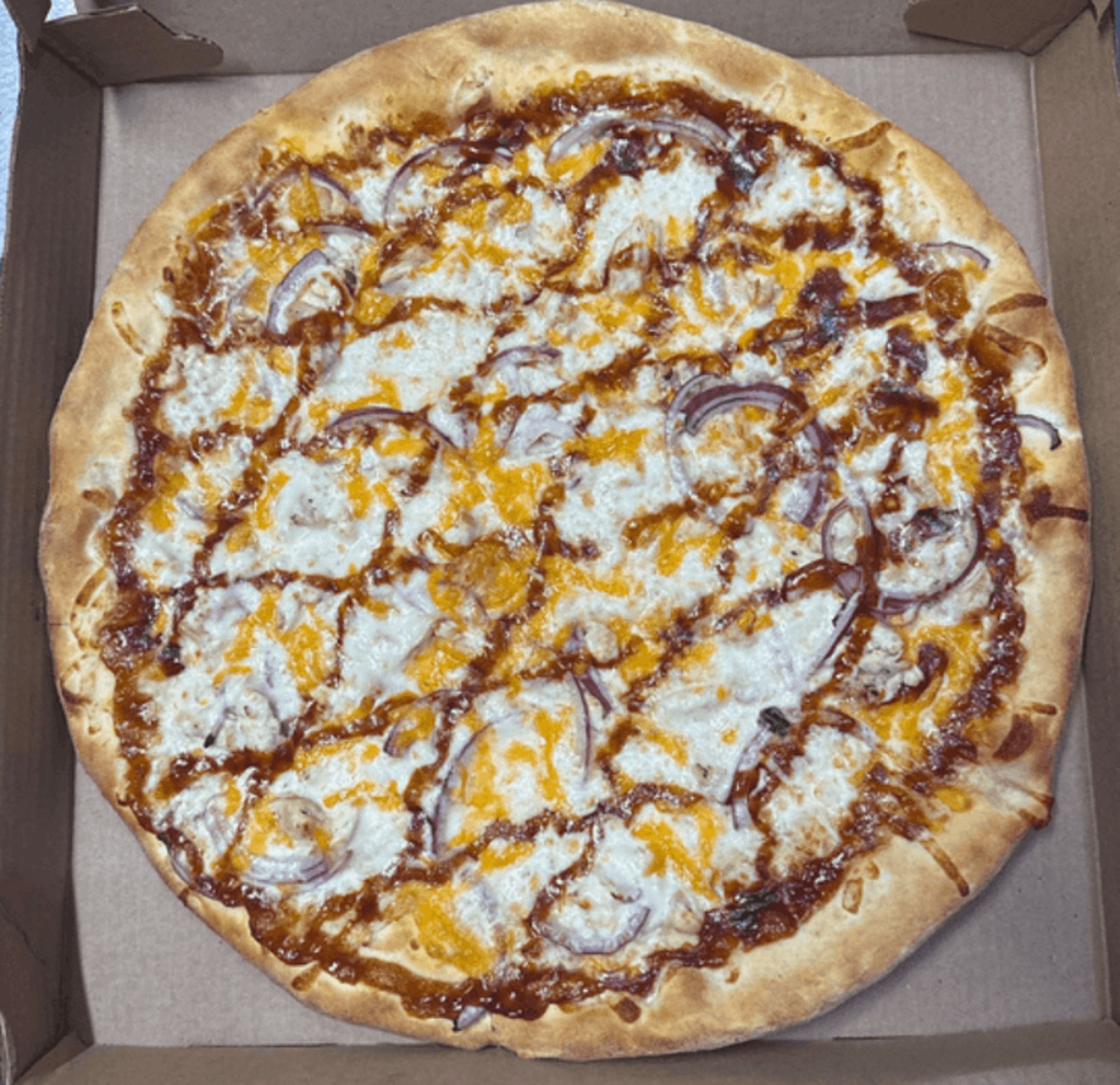 Sm BBQ Chicken Pizza.