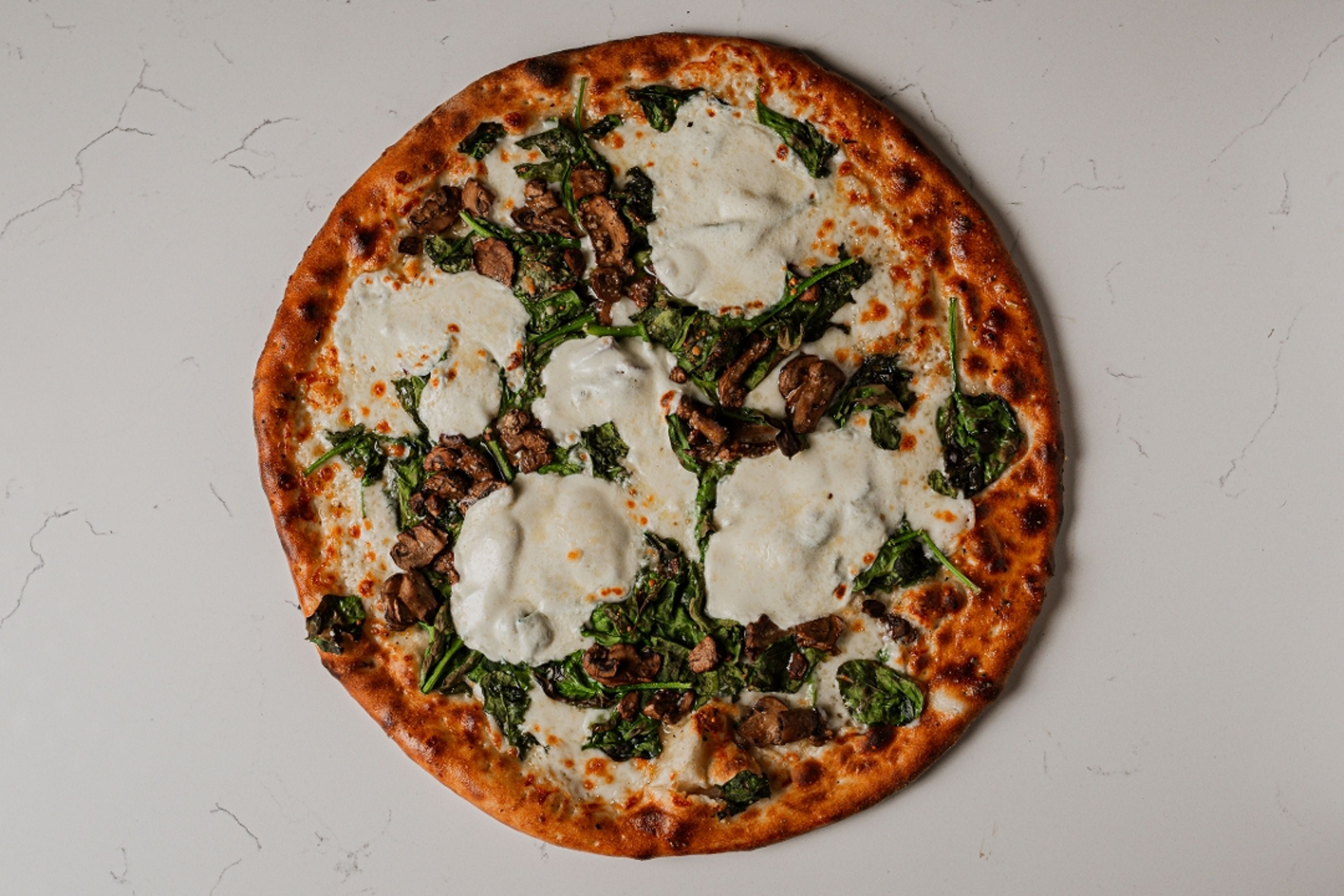 Spinach & Mushroom Pizza.