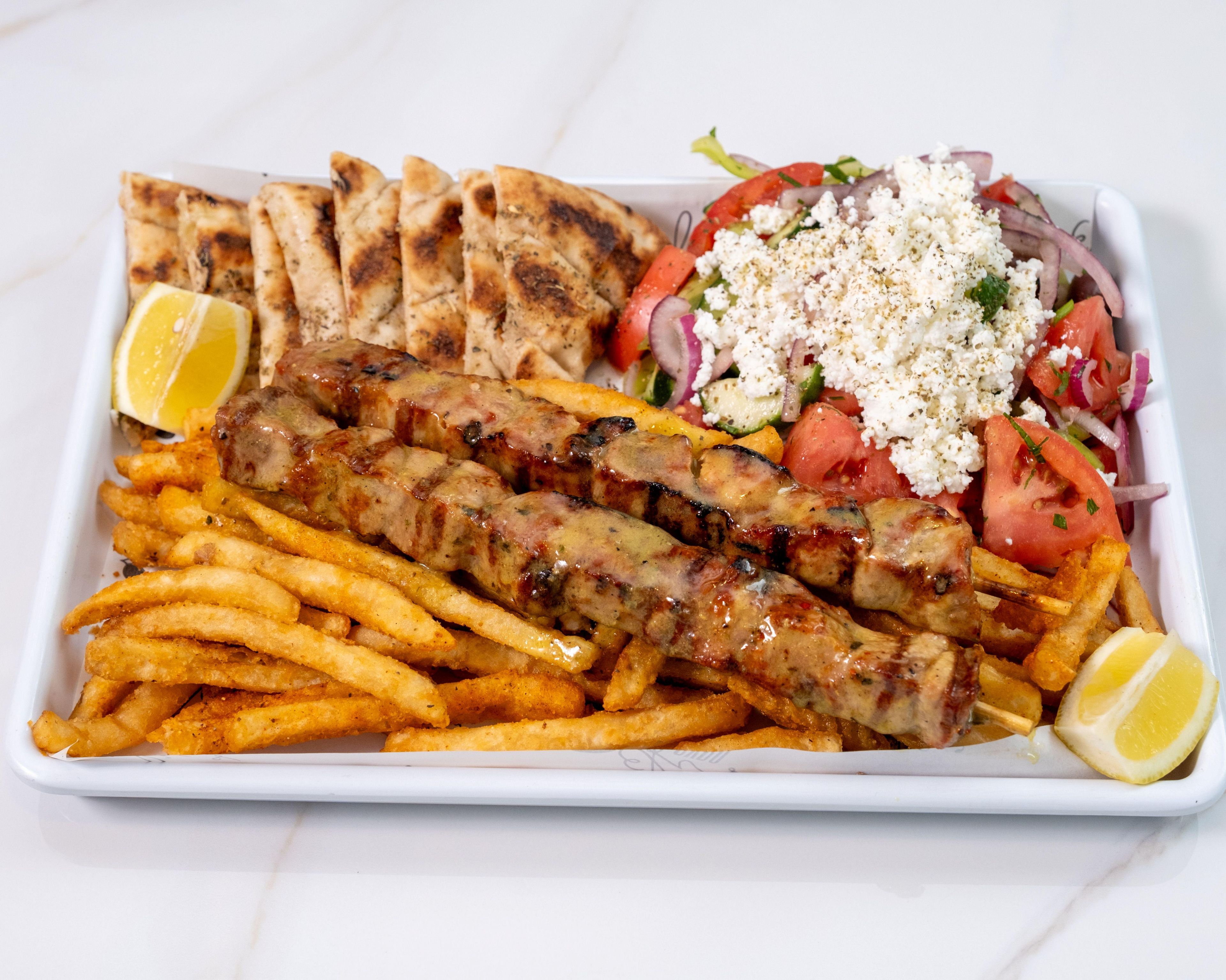 Pork Souvlaki Platter.