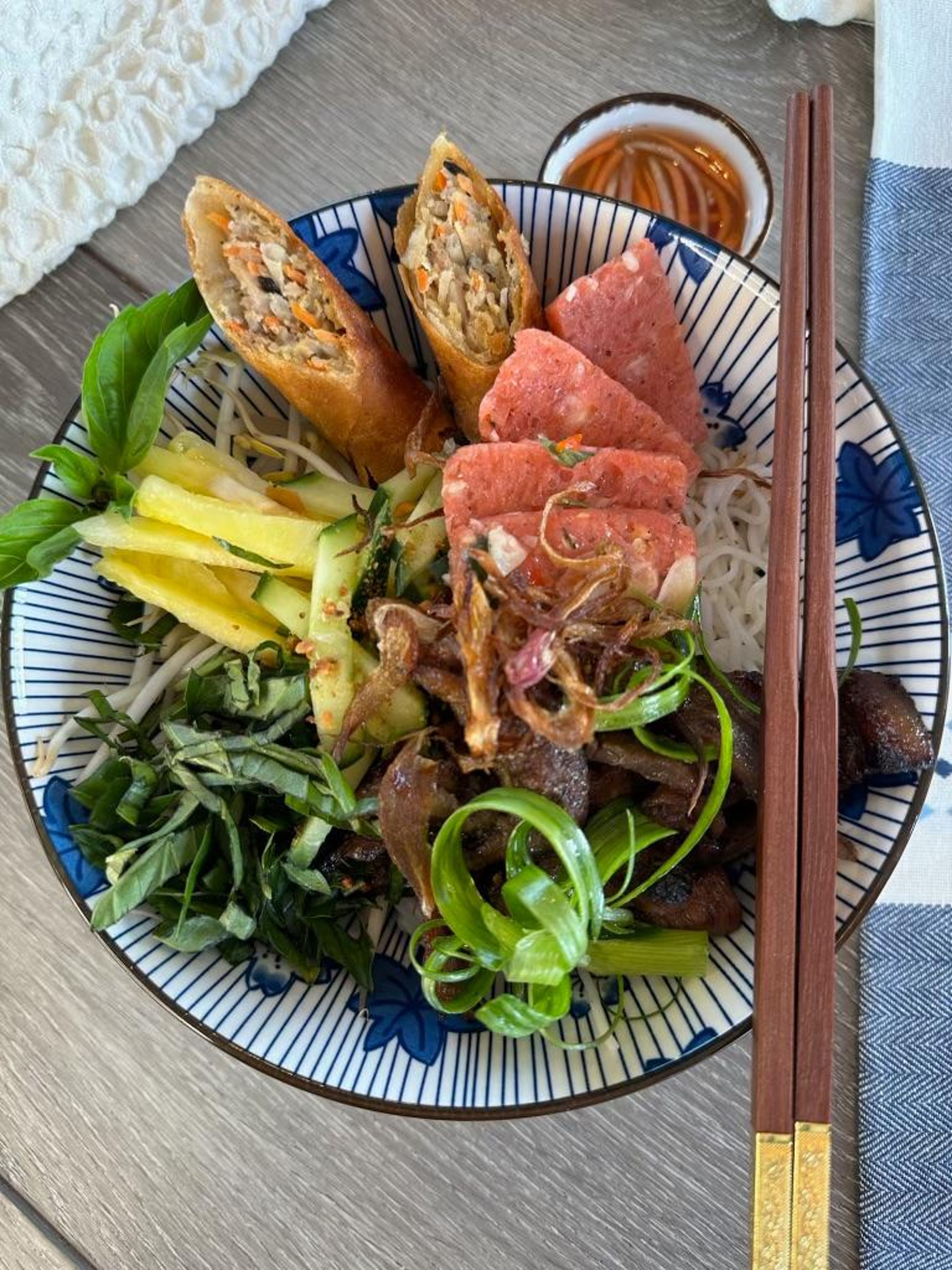 Saigon Vermicelli Bowl (Bun Thit Nuong, Chao Tom, Cha Gio).
