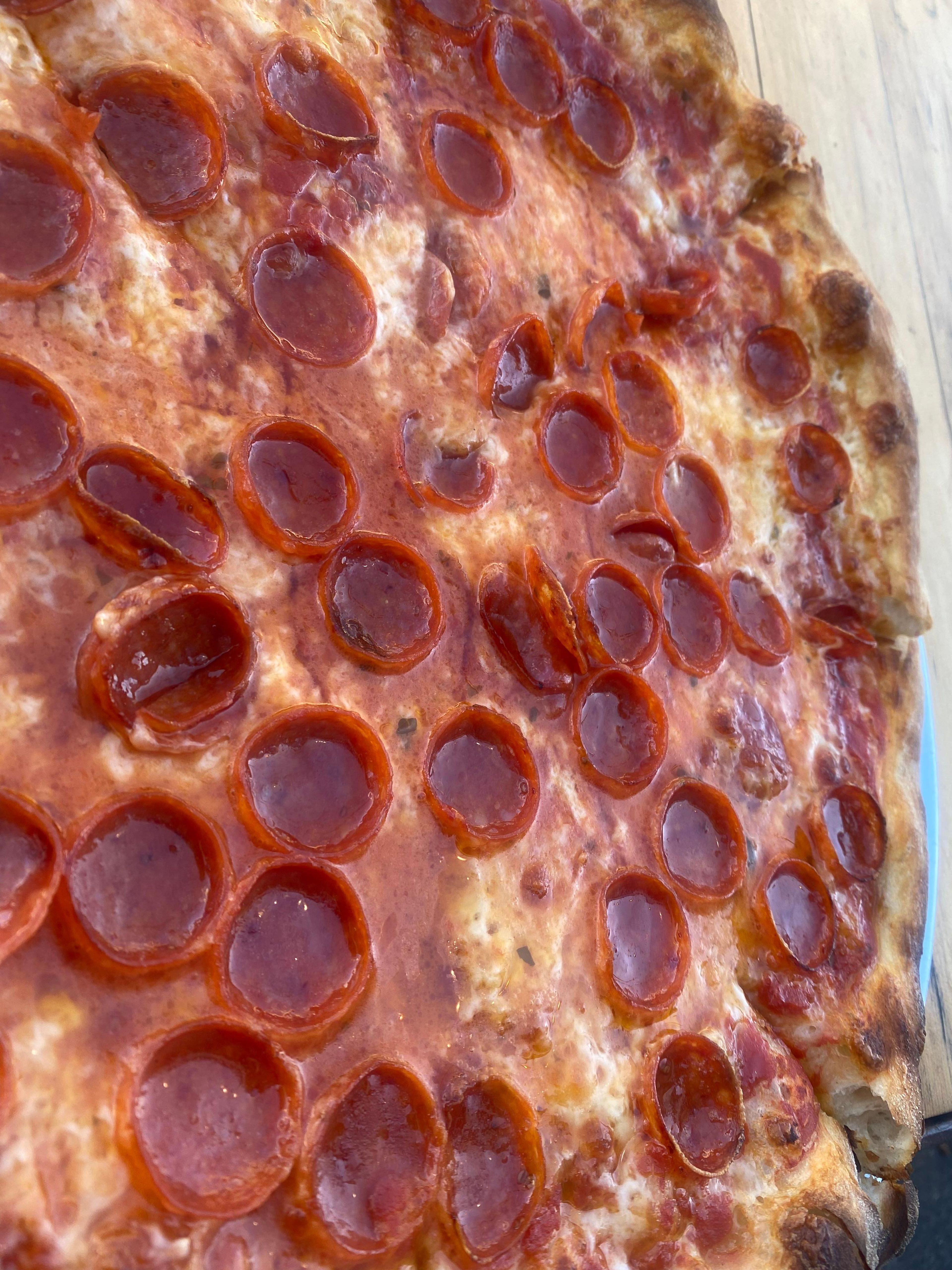 Round Pepperoni Hot Honey Pizza.
