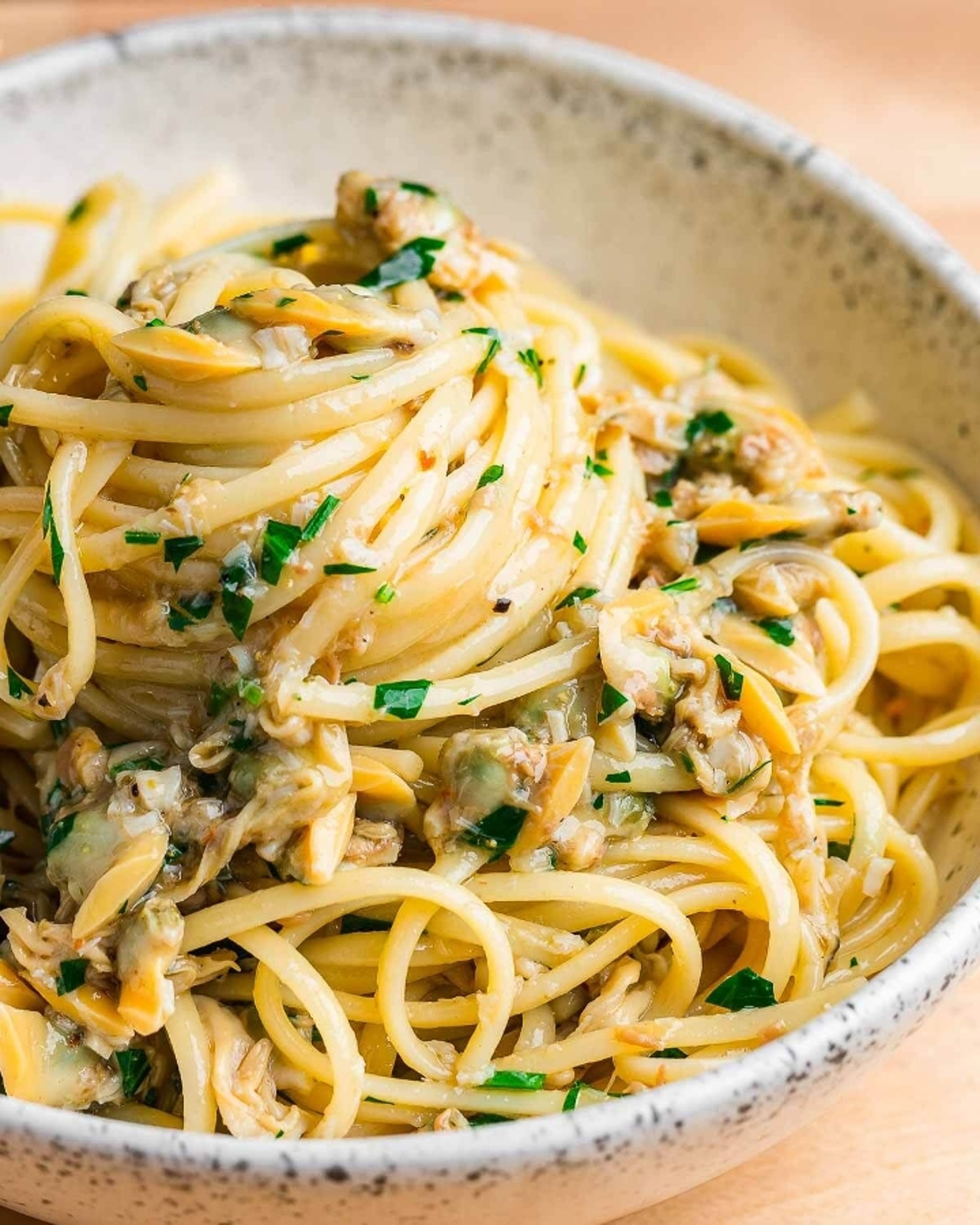 Spaghetti over White Clam Sauce.