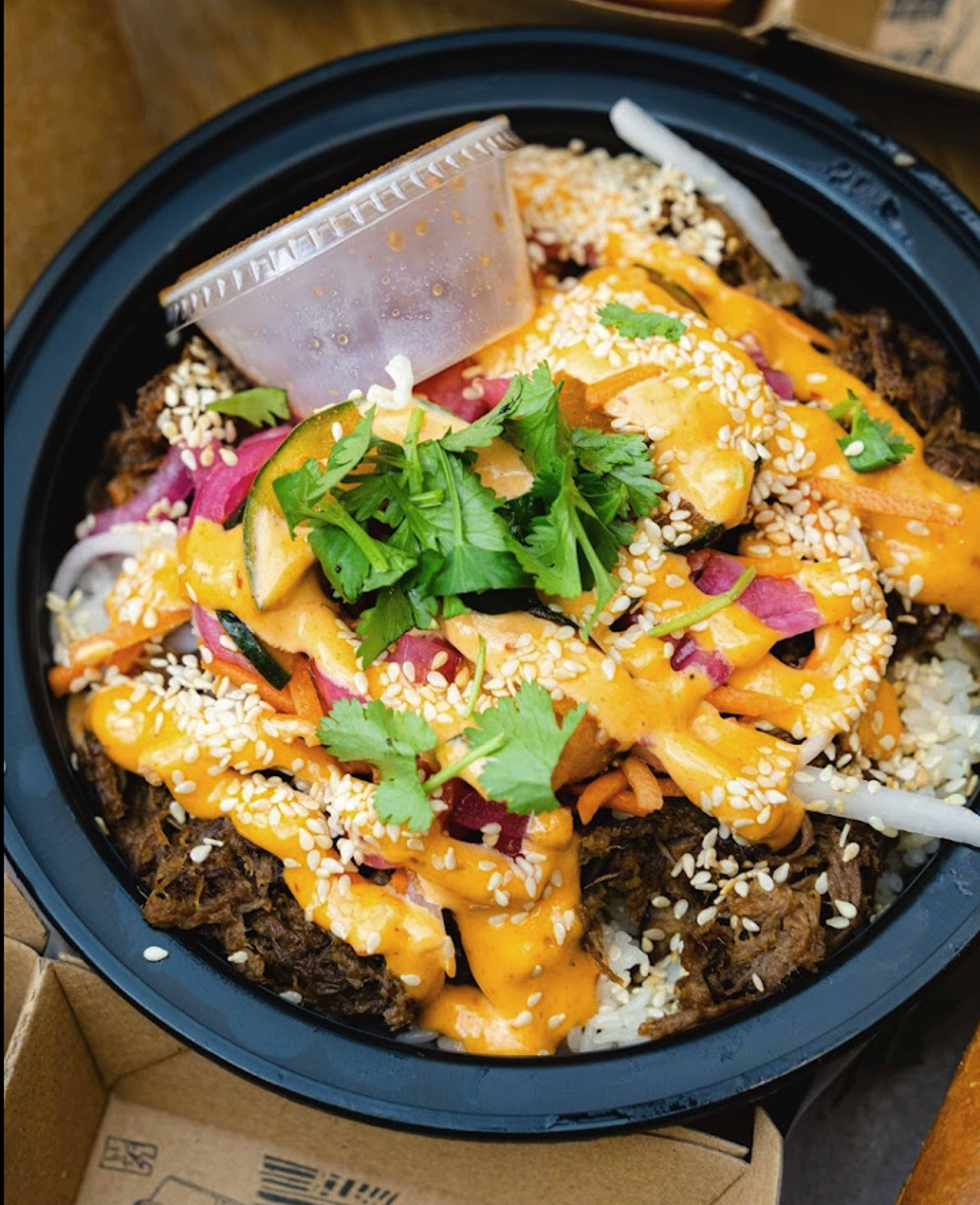 Korean Slow cooked beef rice bowl.