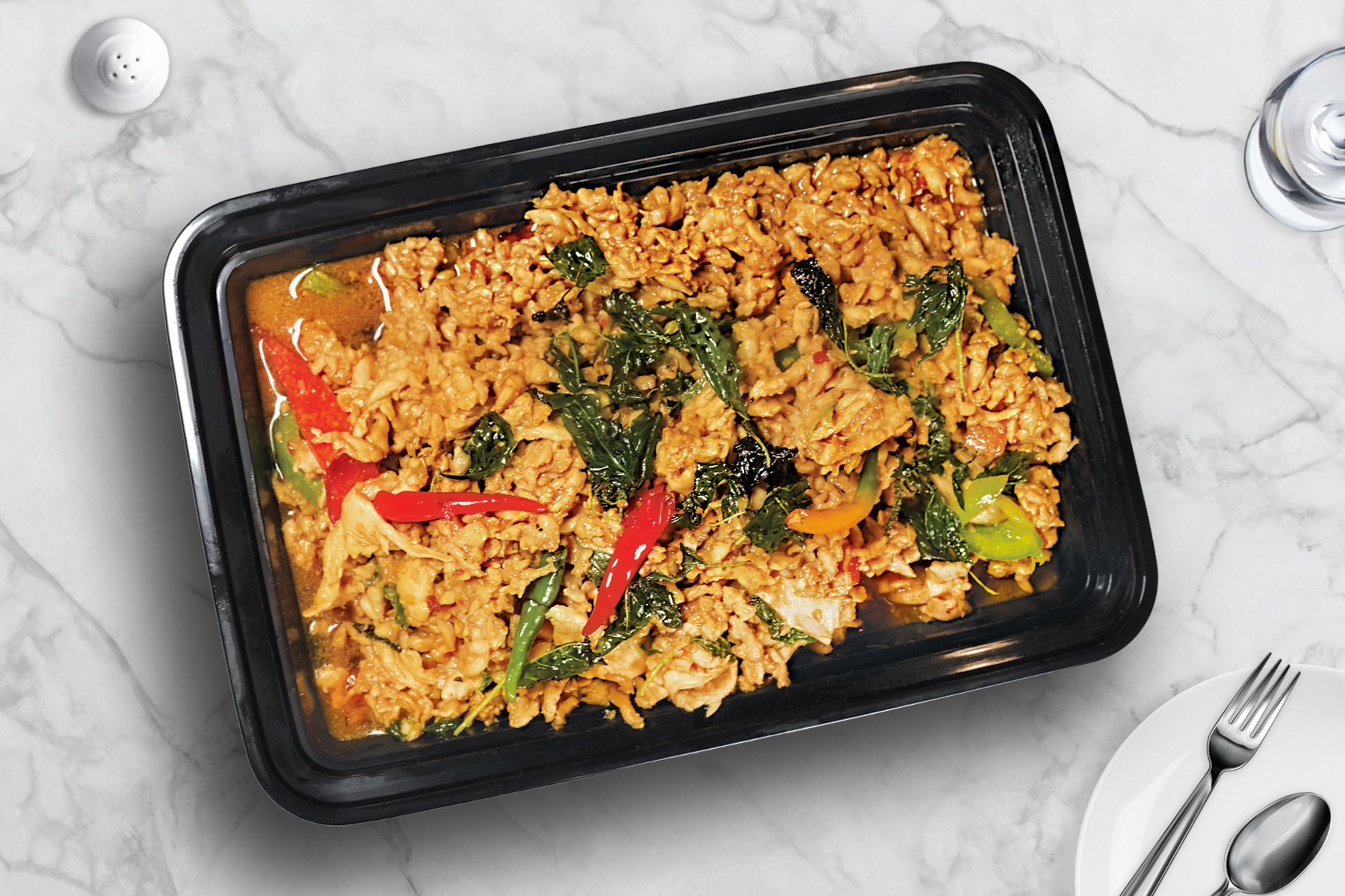 Party Tray - Pad Ka Prao with Jasmine Rice.