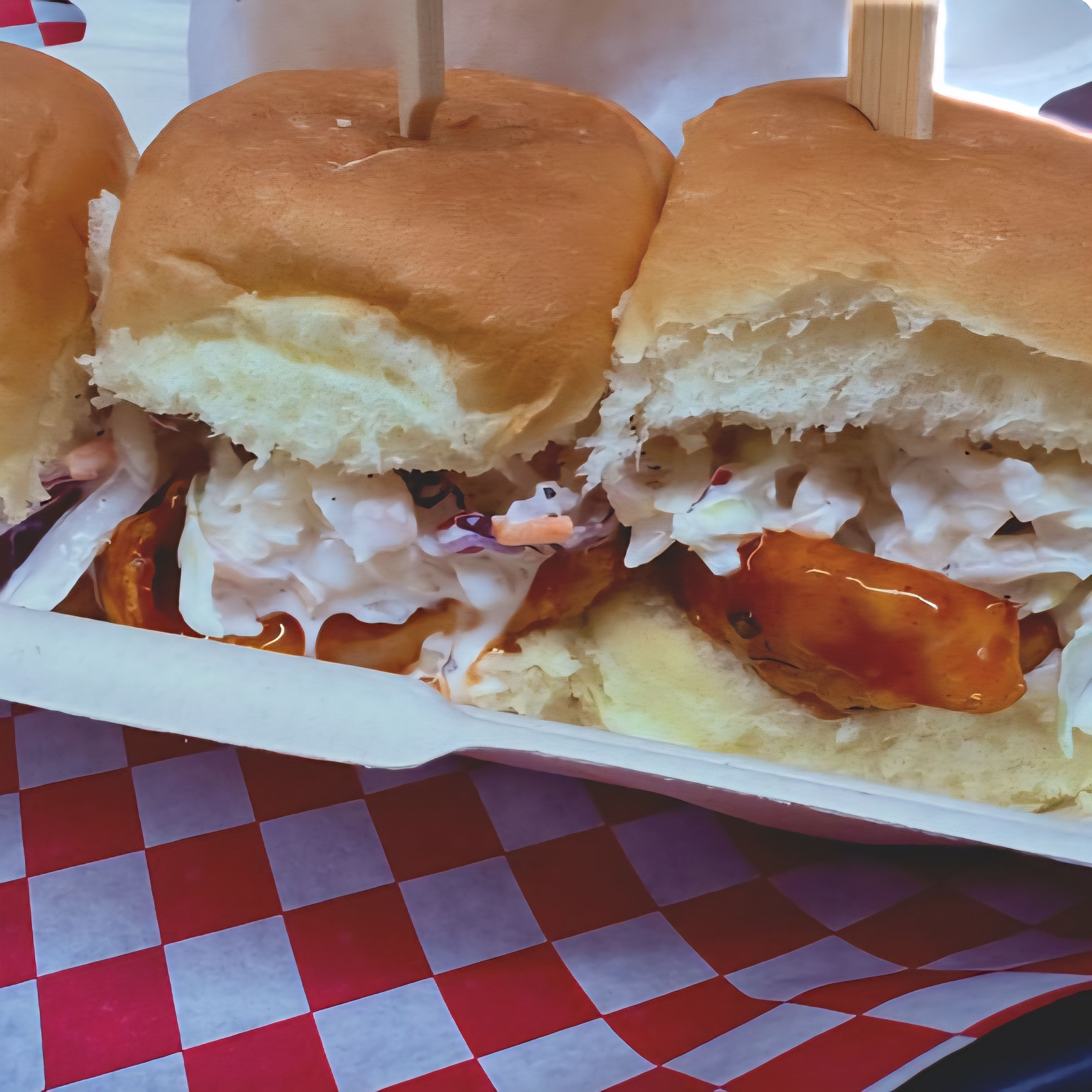 Hot Honey Slaw Sliders.