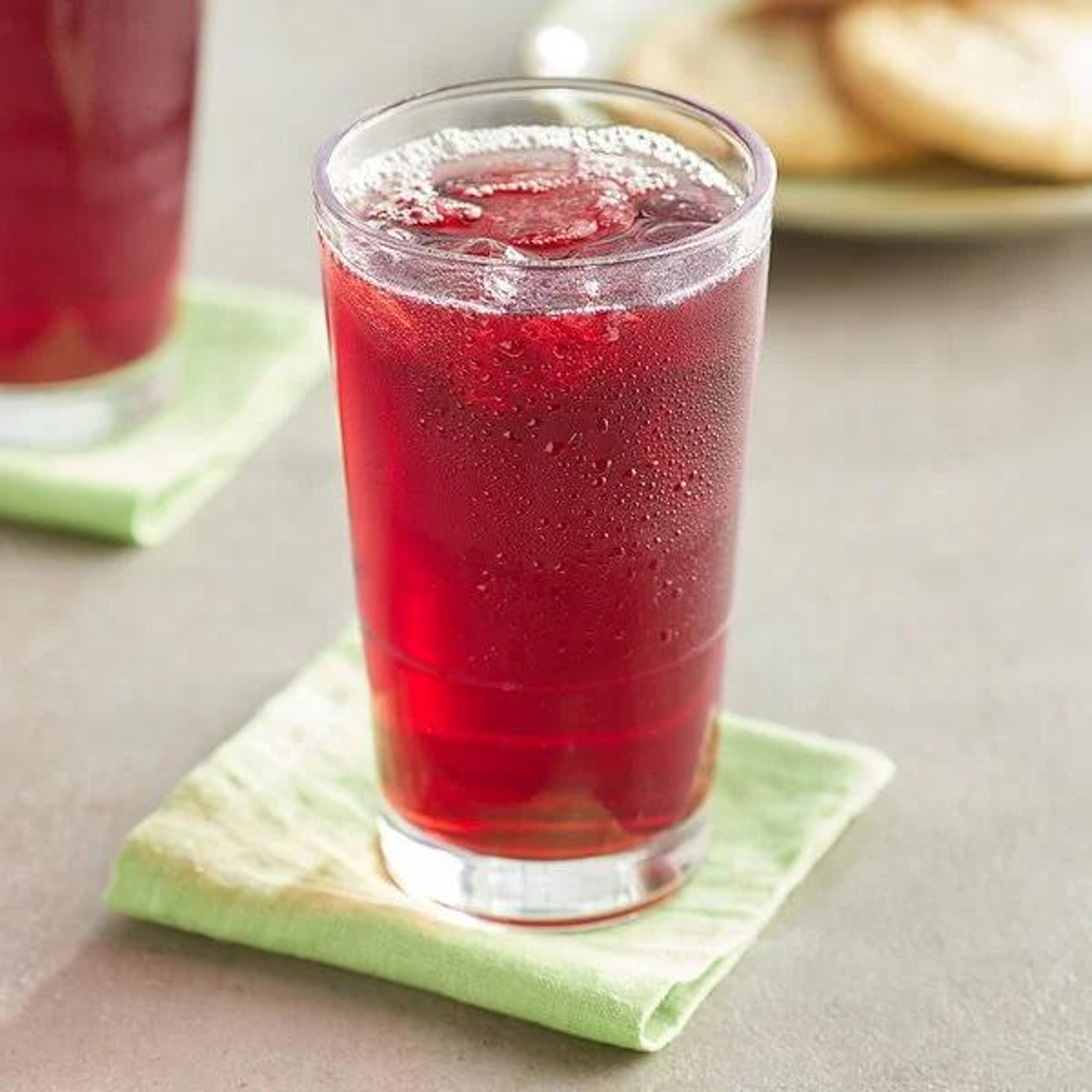 Cranberry juice carafe.