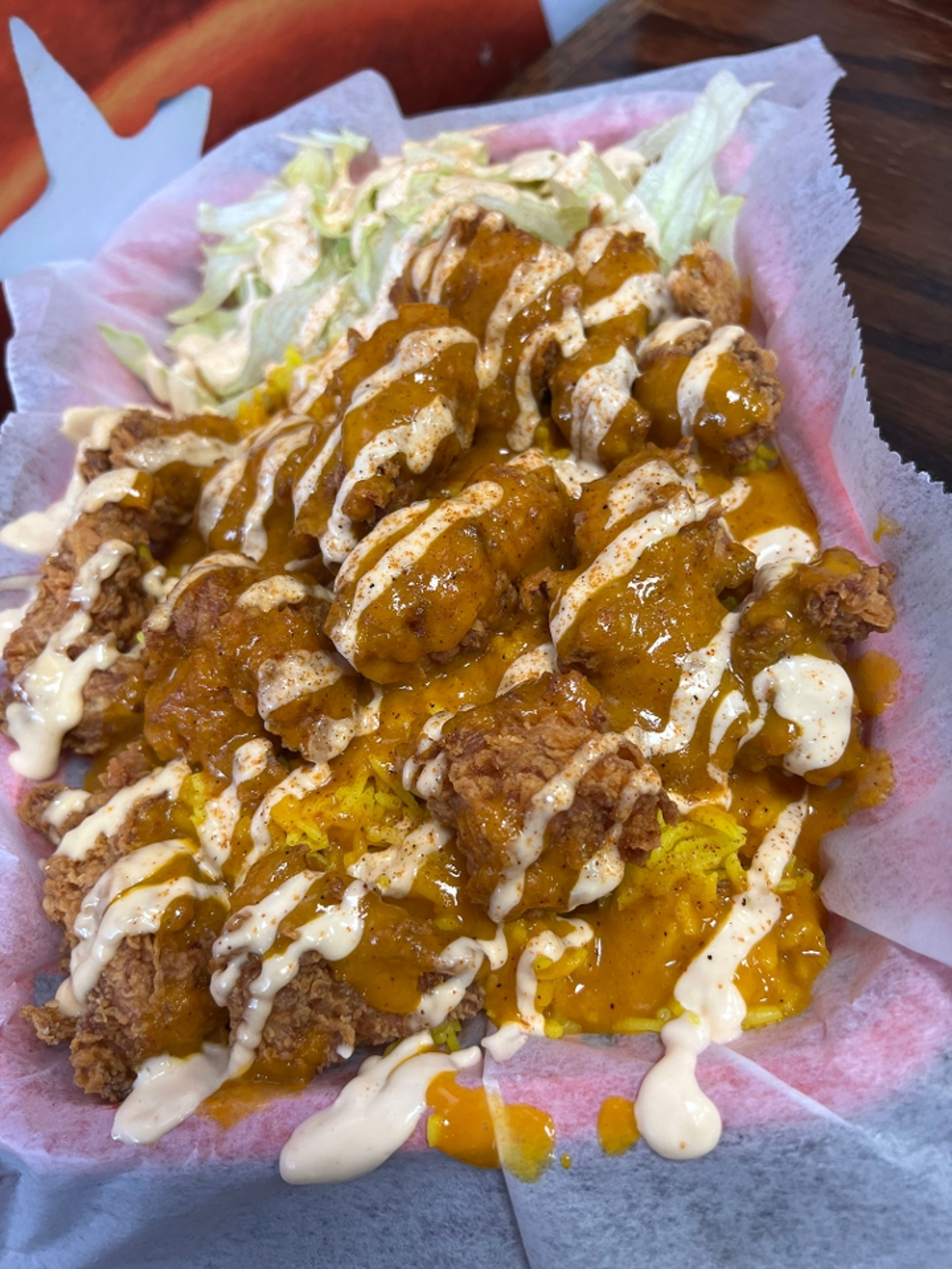 Fried Chicken Over Rice.