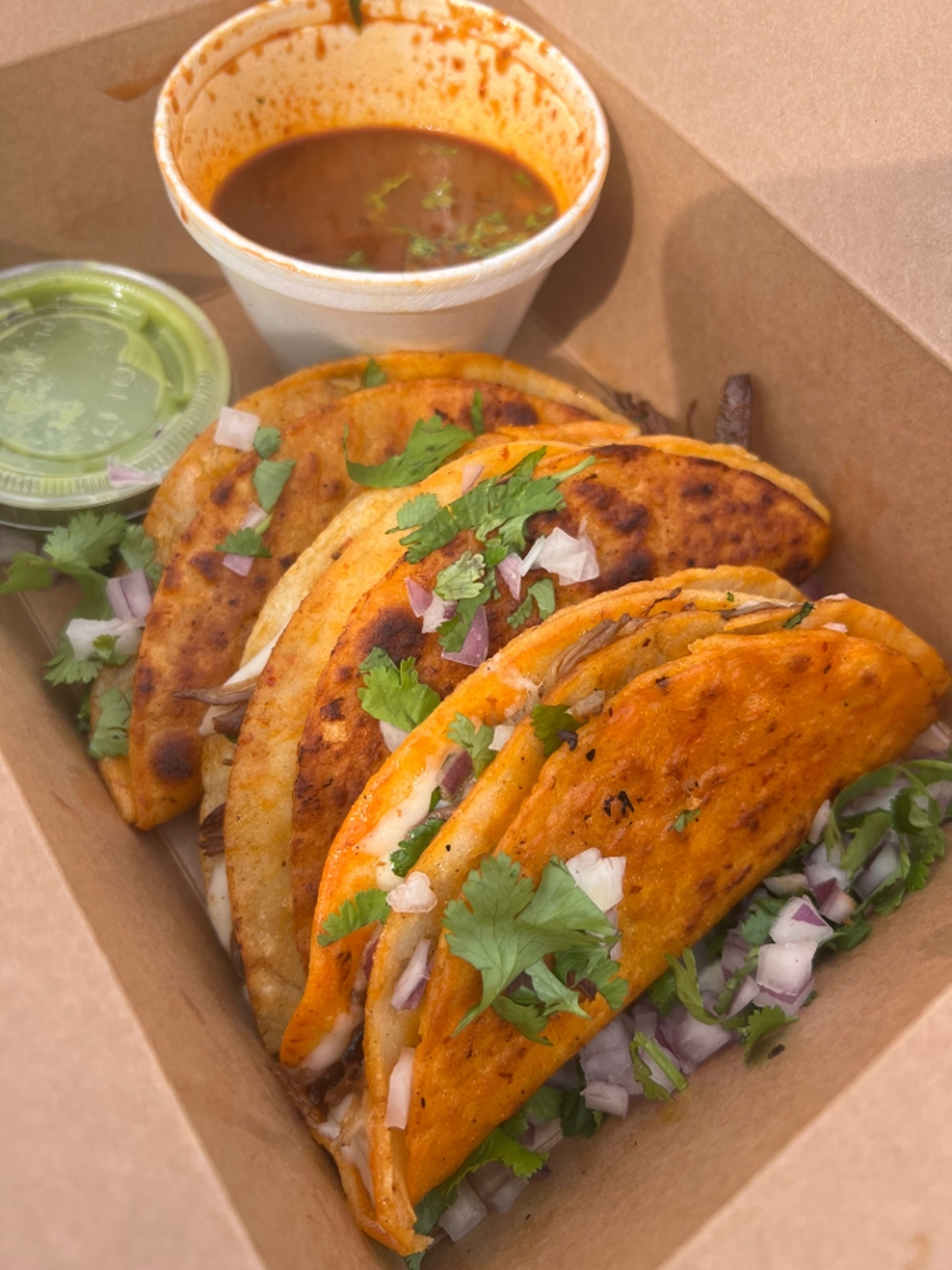 Korean Beef Birria - Melted cheese, Onion & Cilantro.