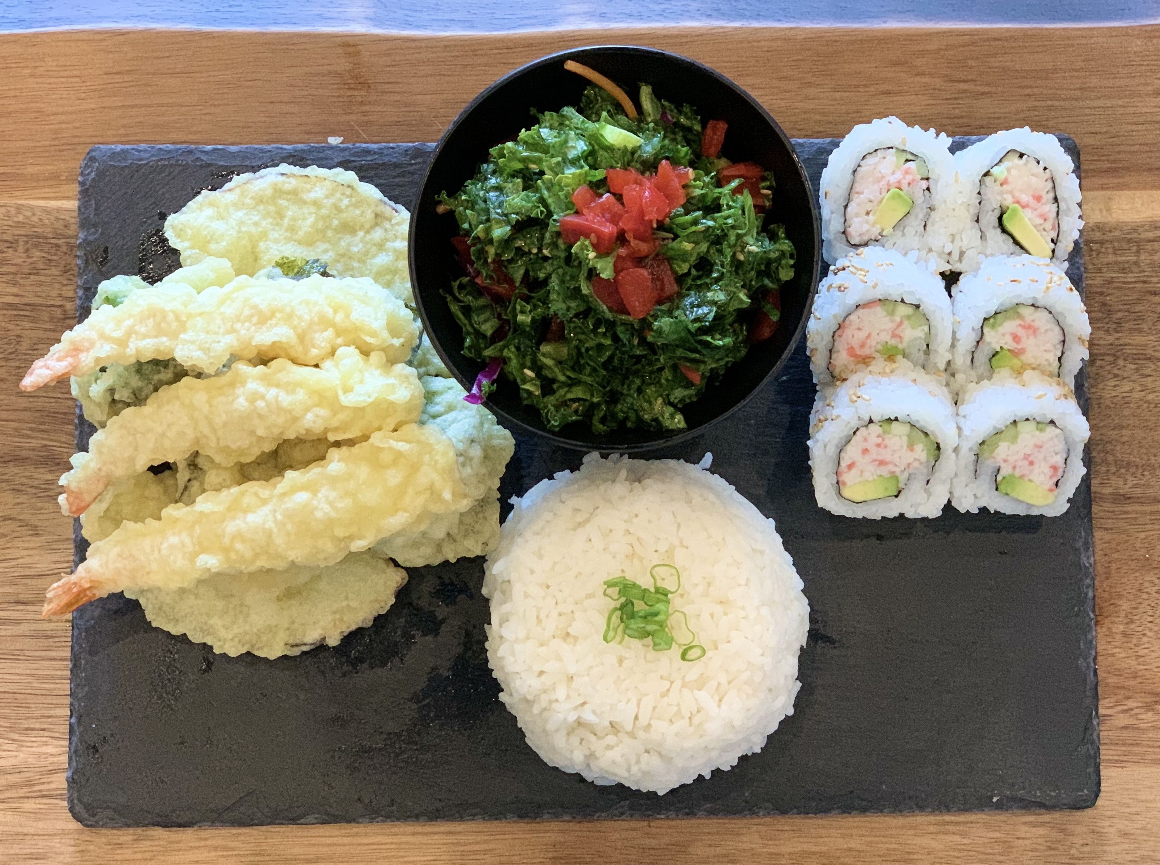 Tempura and Cali Roll Combo Plate.