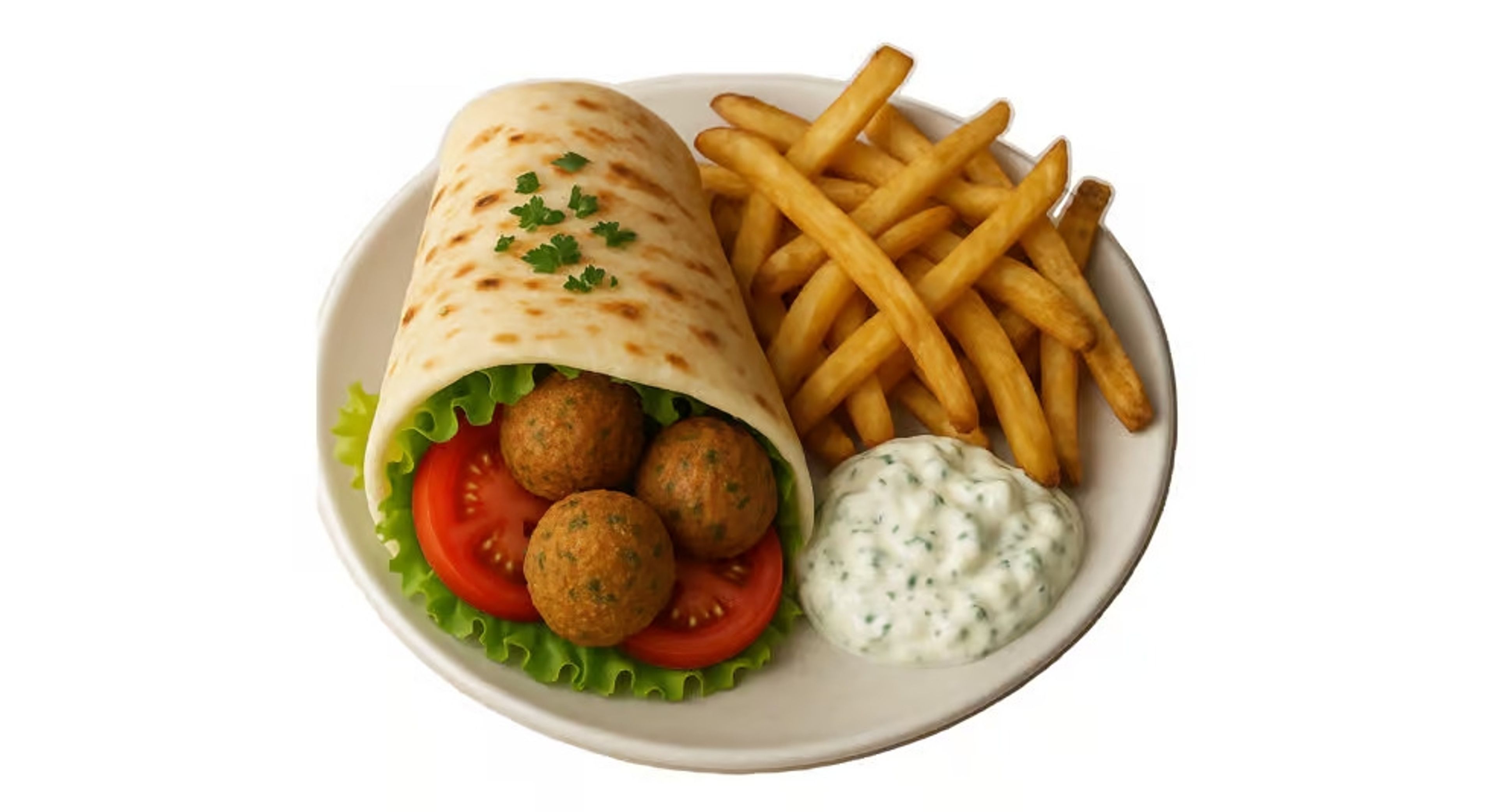 Falafel Wrap with Fries.