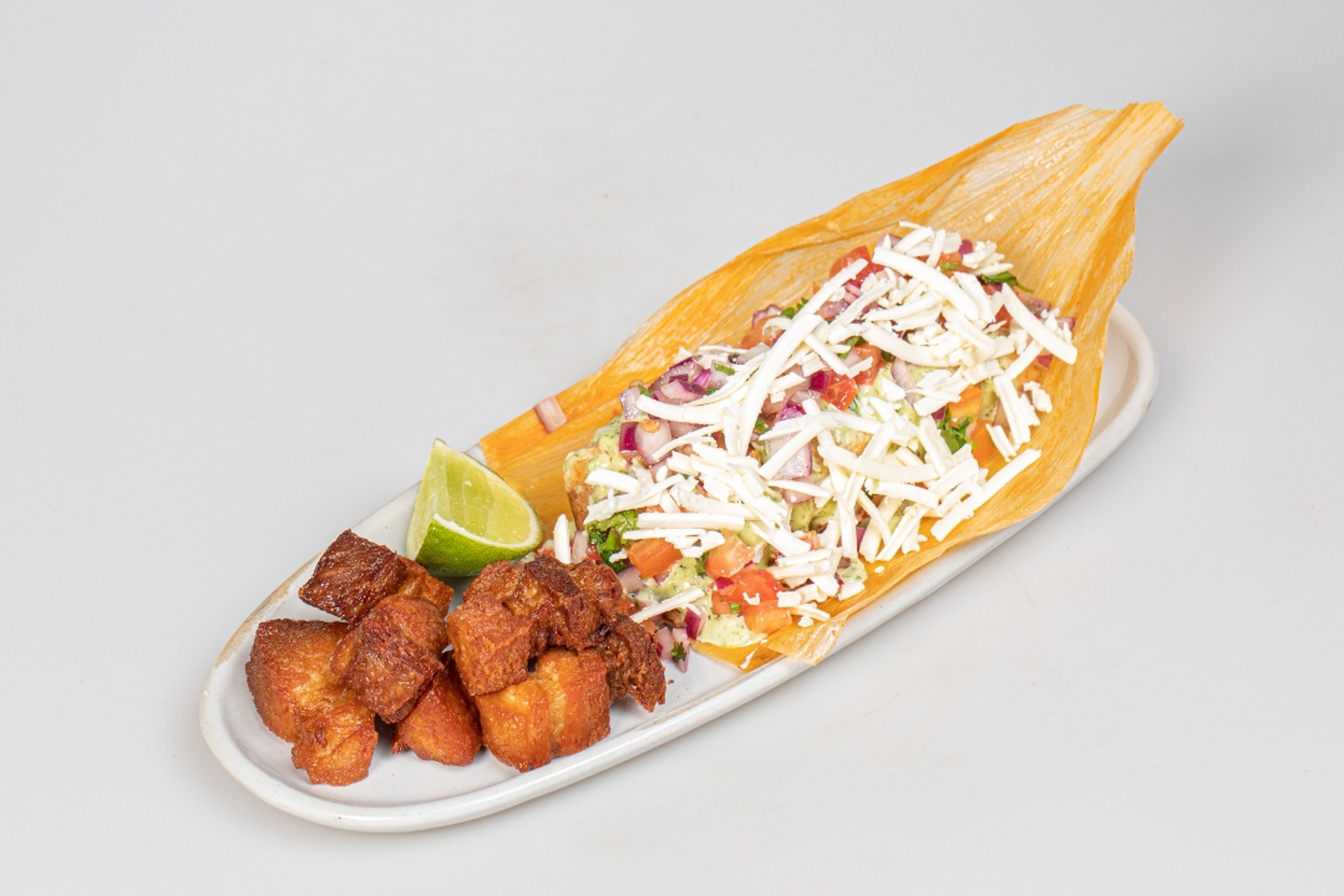 Chicharron and beef hallaquita.