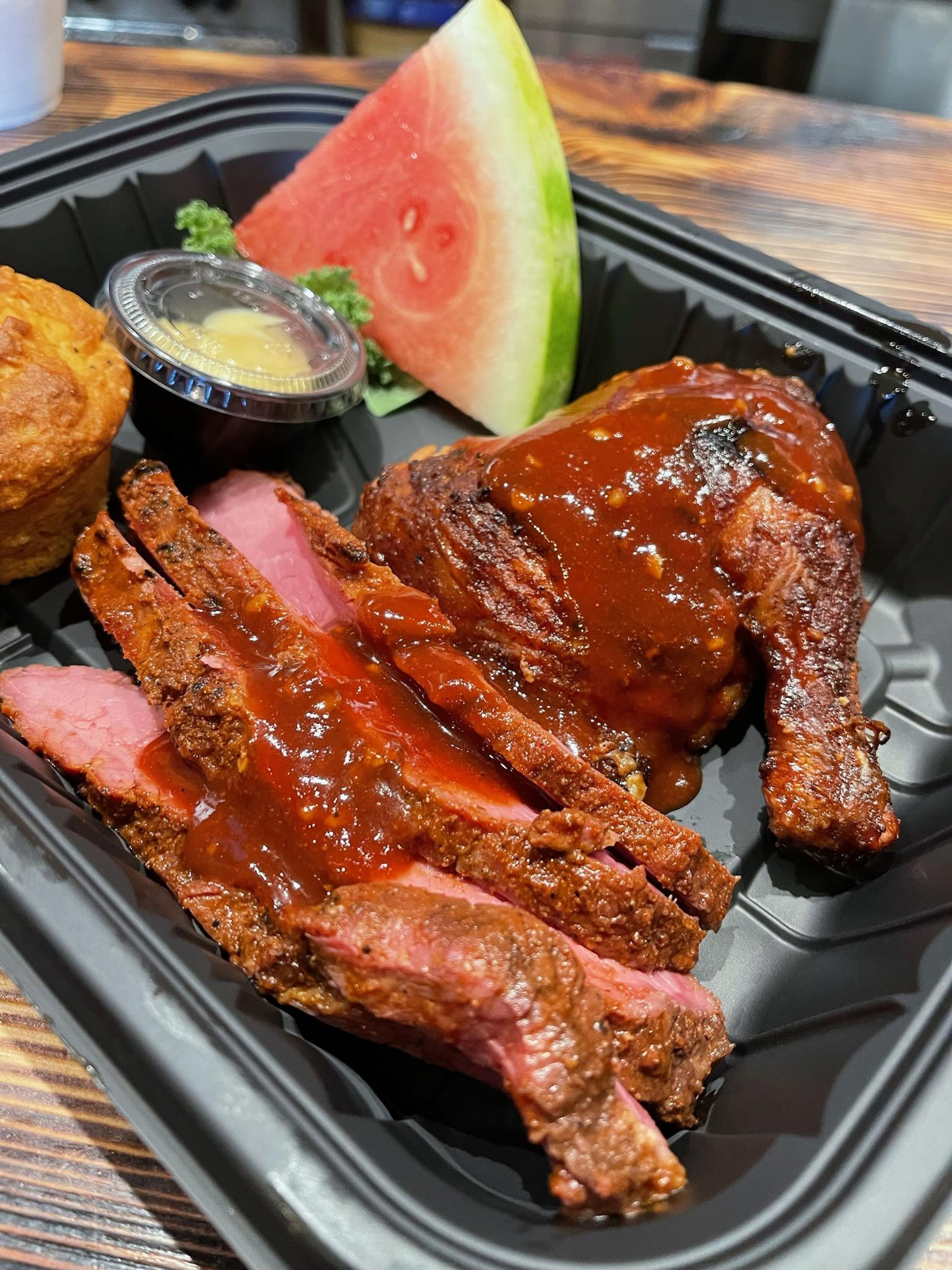 5 oz Tri-tip & Quarter chicken.