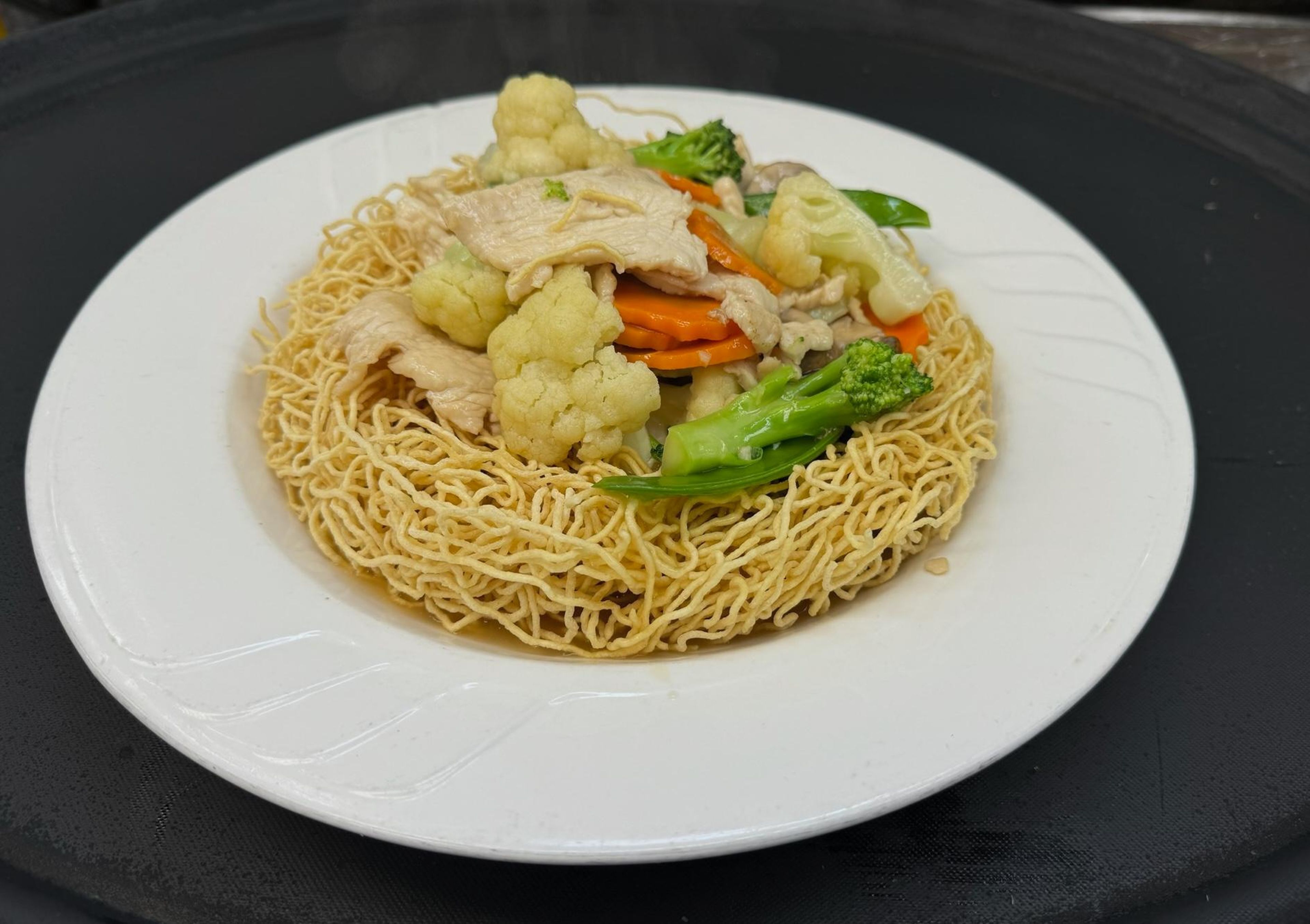 Crispy Egg Noodle Chicken.